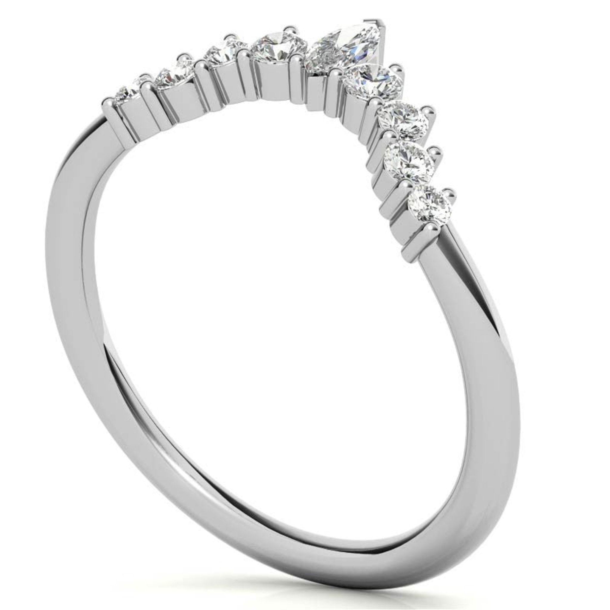 White Gold Silver Stacking Adjustable Marquise Chevron V-Contour Ring for Women