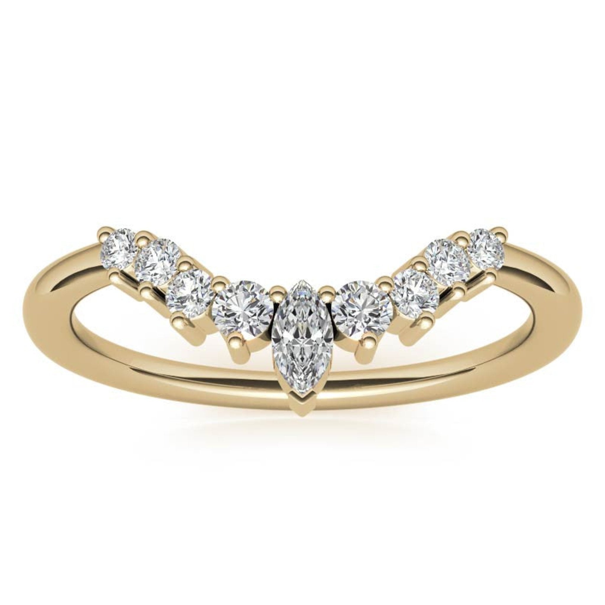 Yellow Gold Silver Stacking Adjustable Marquise Chevron V-Contour Ring for Women