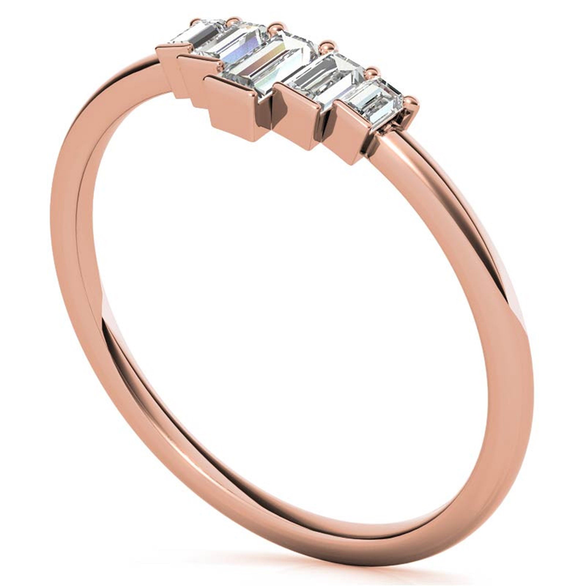 Adjustable Sterling Silver Unique Rose Gold Geometric Baguette-Cut Diamond Ring For Women