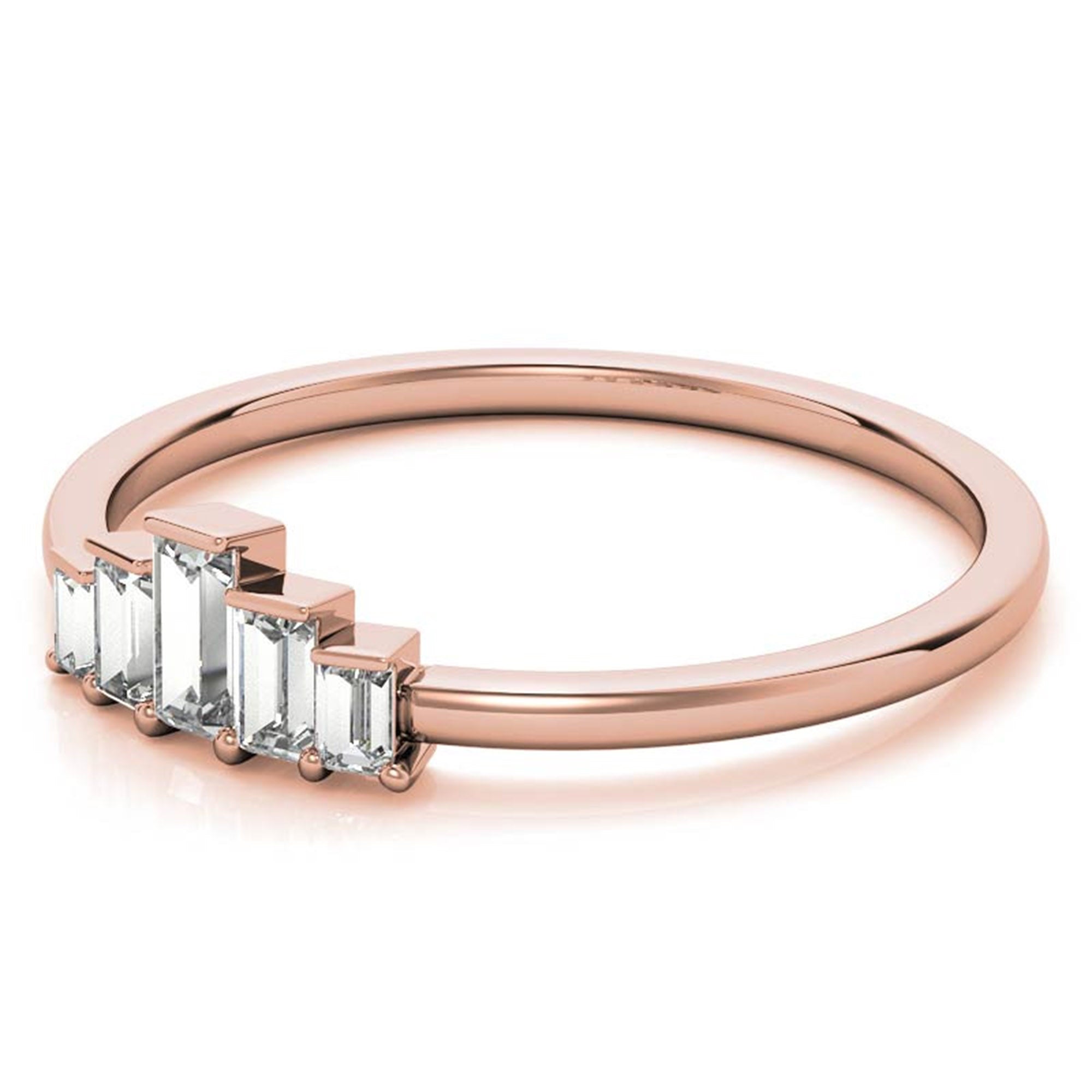 Adjustable Sterling Silver Unique Rose Gold Geometric Baguette-Cut Diamond Ring For Women