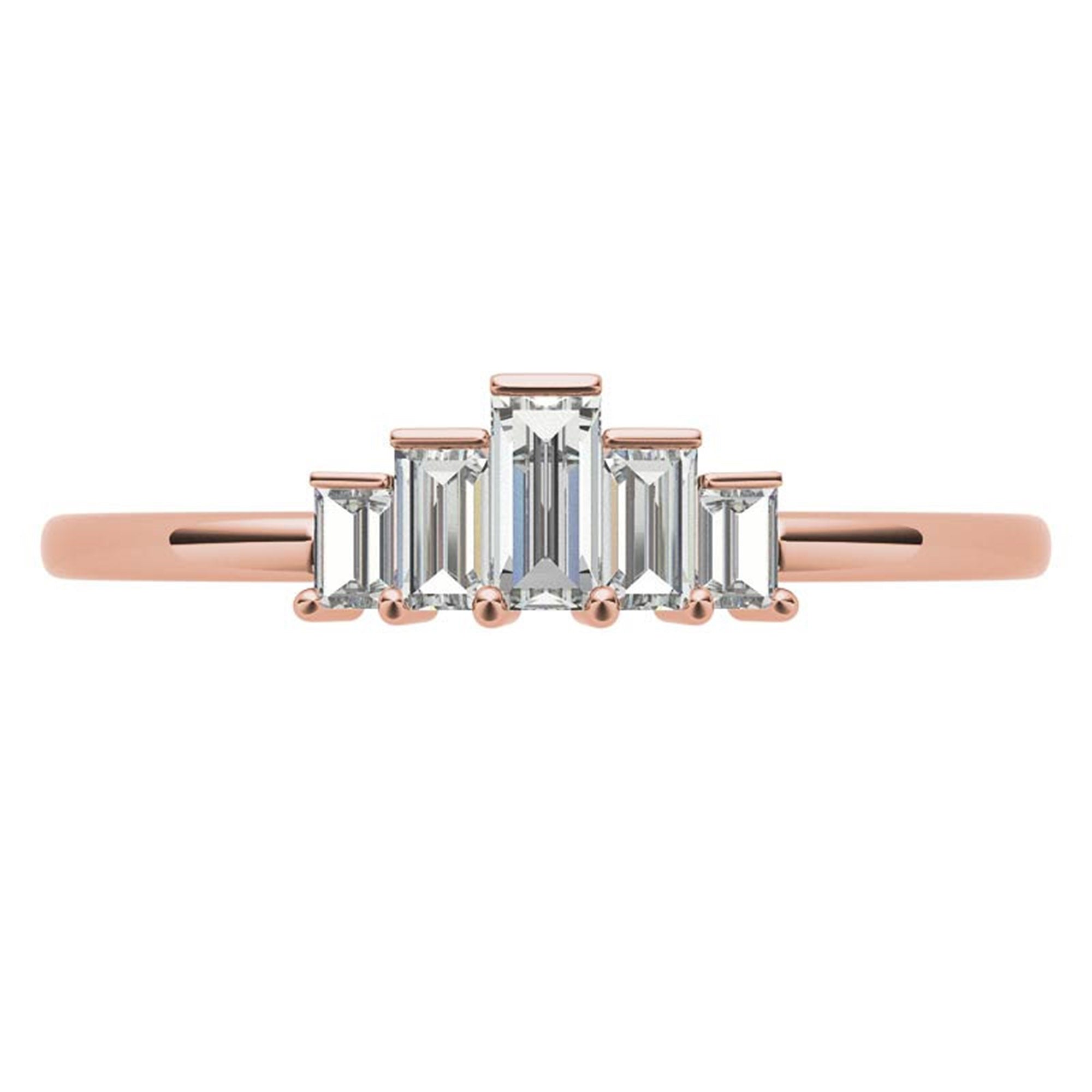 Adjustable Sterling Silver Unique Rose Gold Geometric Baguette-Cut Diamond Ring For Women