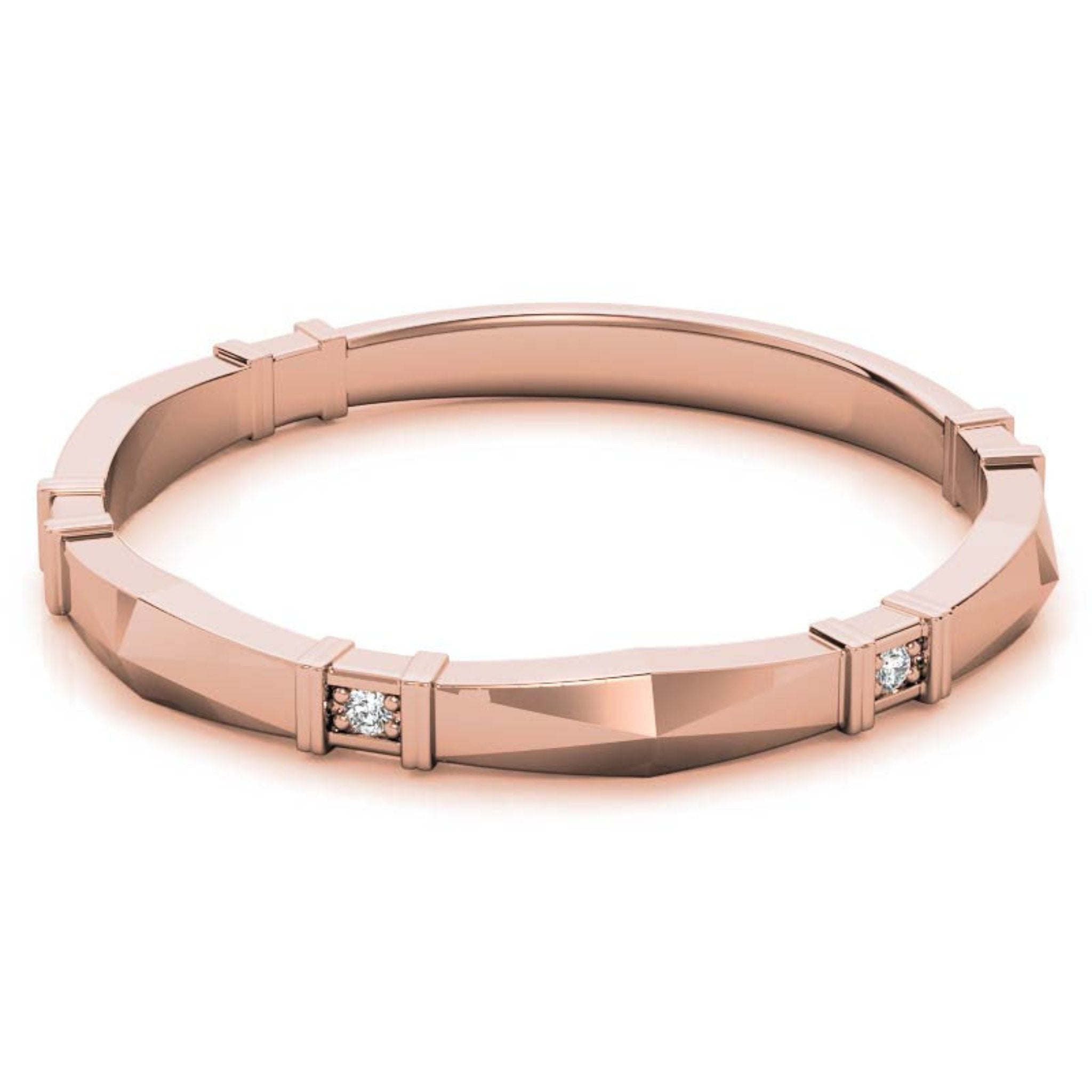 Rose Gold Silver Elegant Stackable Adjustable Geometric Faceted Channel-Set Ring For Woman