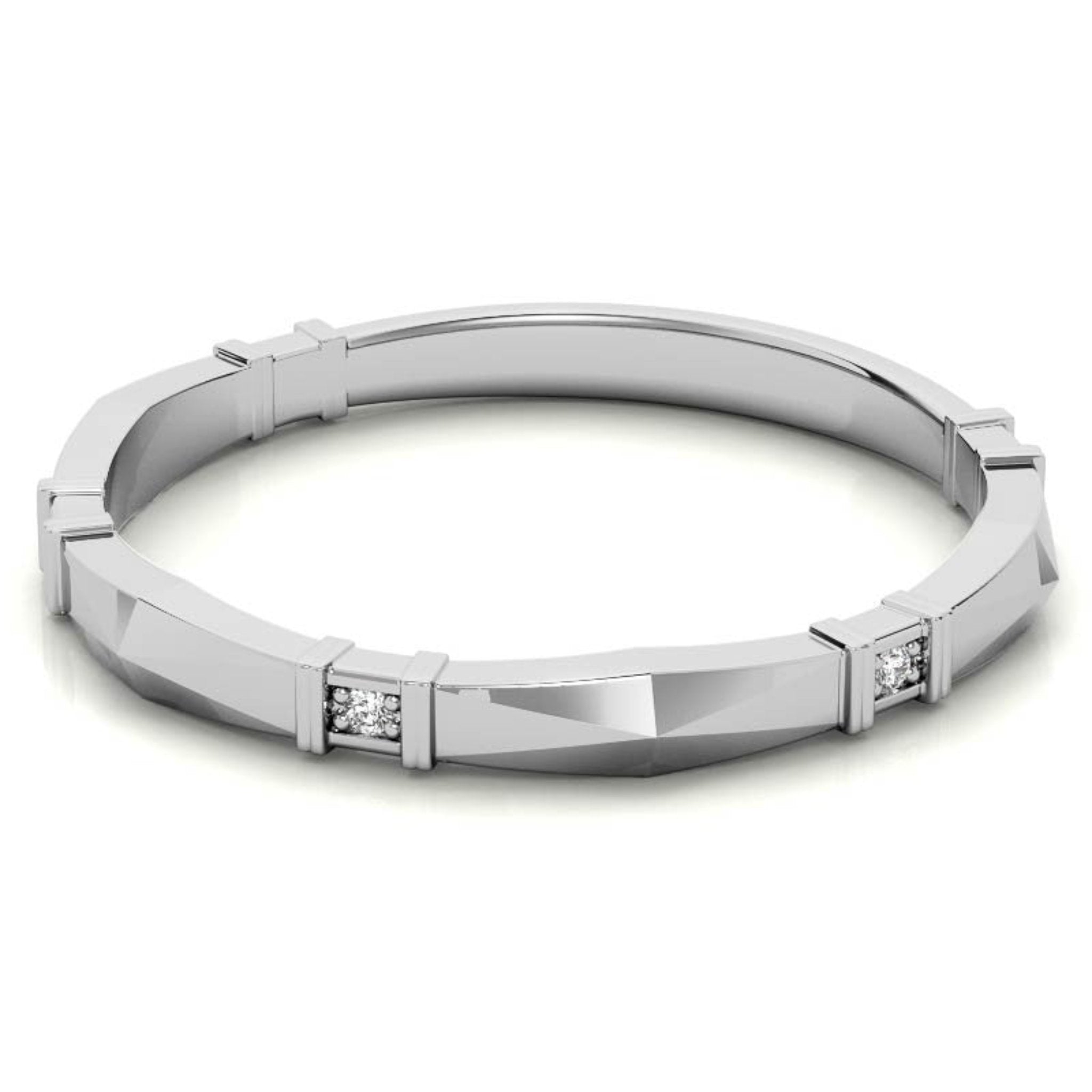 White Gold Silver Stackable Eternity Adjustable Facet Channel-Set Ring For Woman