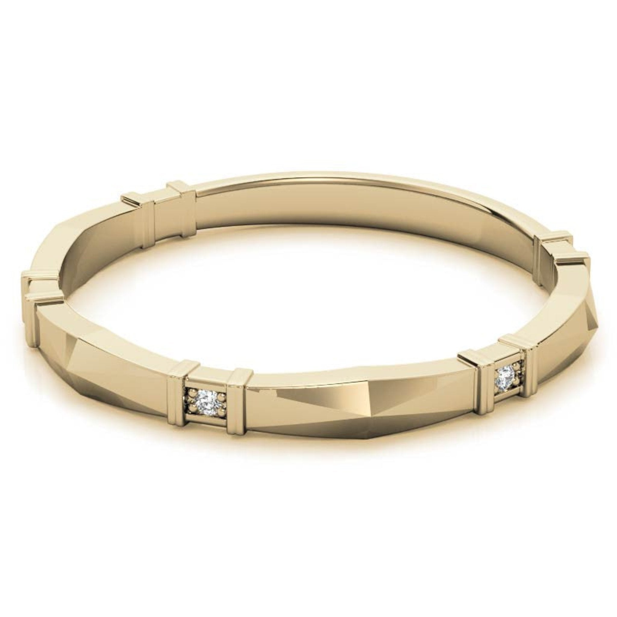 Yellow Gold Silver Elegant Stackable Adjustable Geometric Faceted Channel-Set Ring For Woman