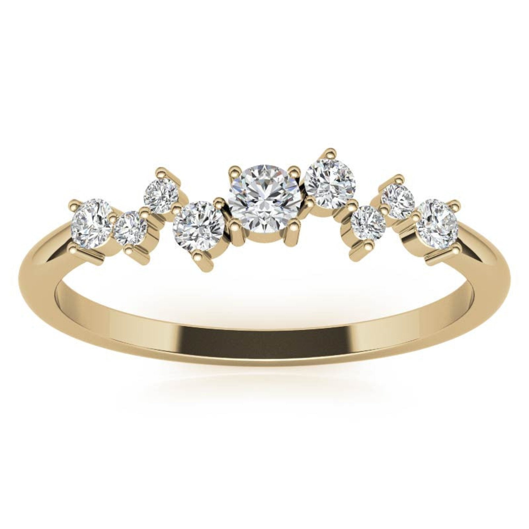 Yellow Gold Silver Unique Cluster Adjustable Staggered Miracle Ring For Woman