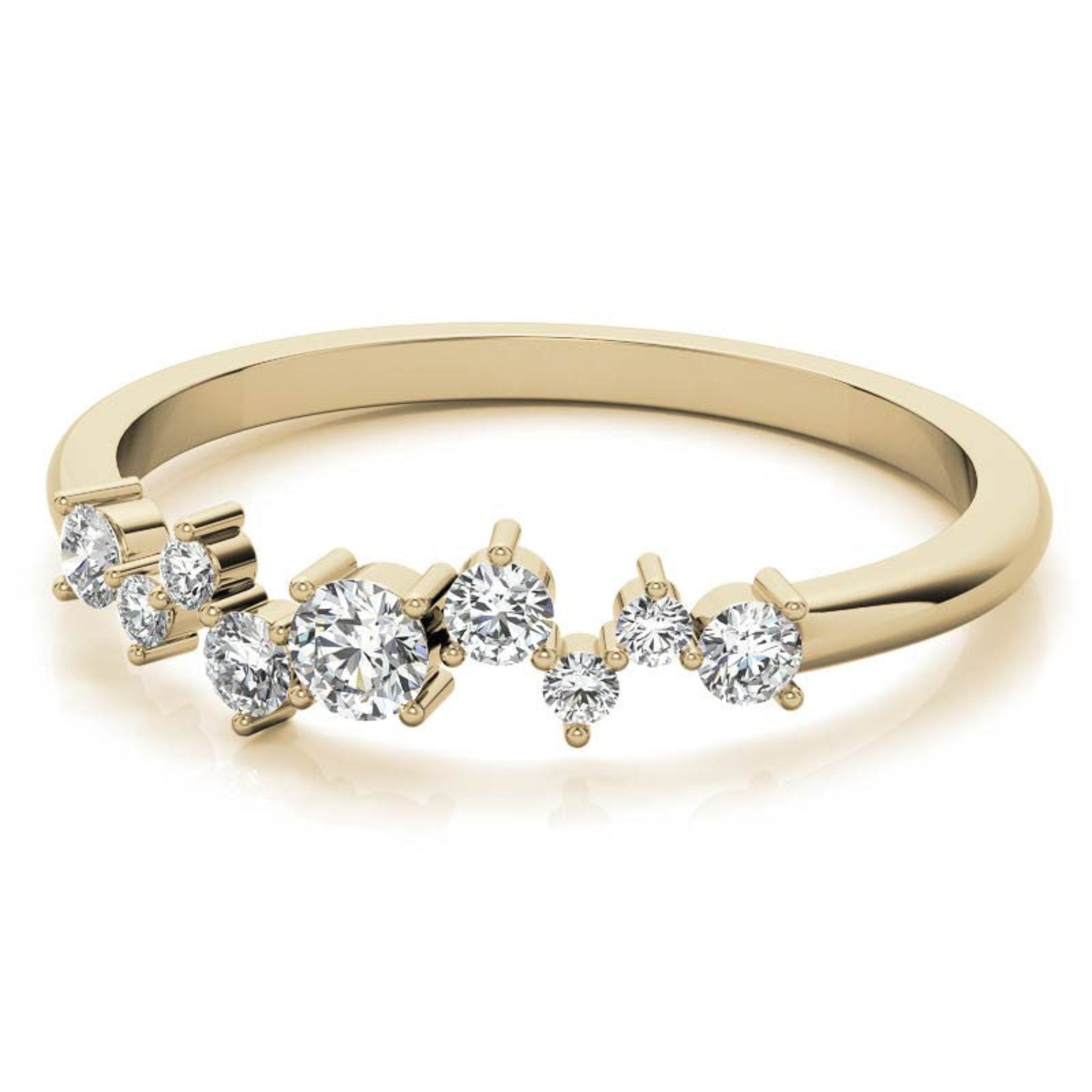 Yellow Gold Silver Unique Cluster Adjustable Staggered Miracle Ring For Woman