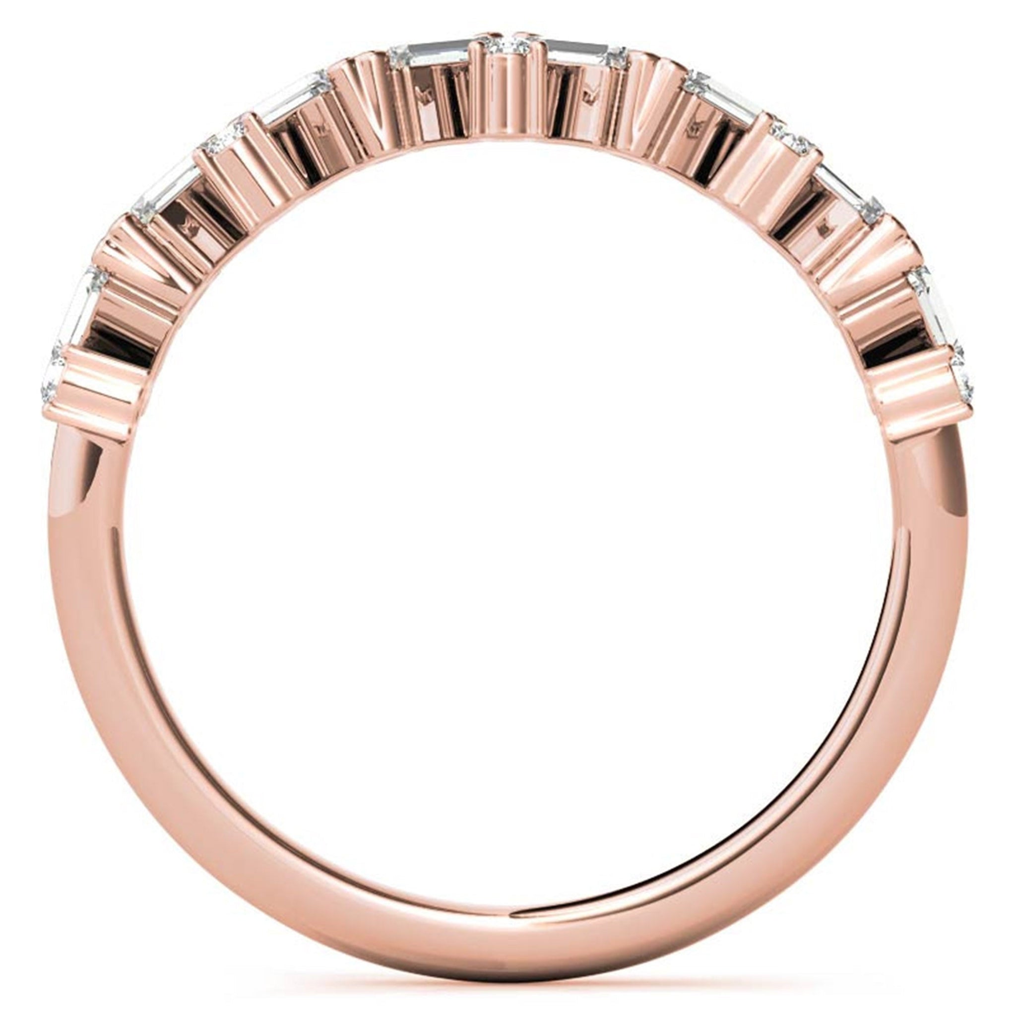 Zigzag Baguette and Round-Cut Diamond Rose Gold Adjustable Sterling Silver Radiant Ring For Women