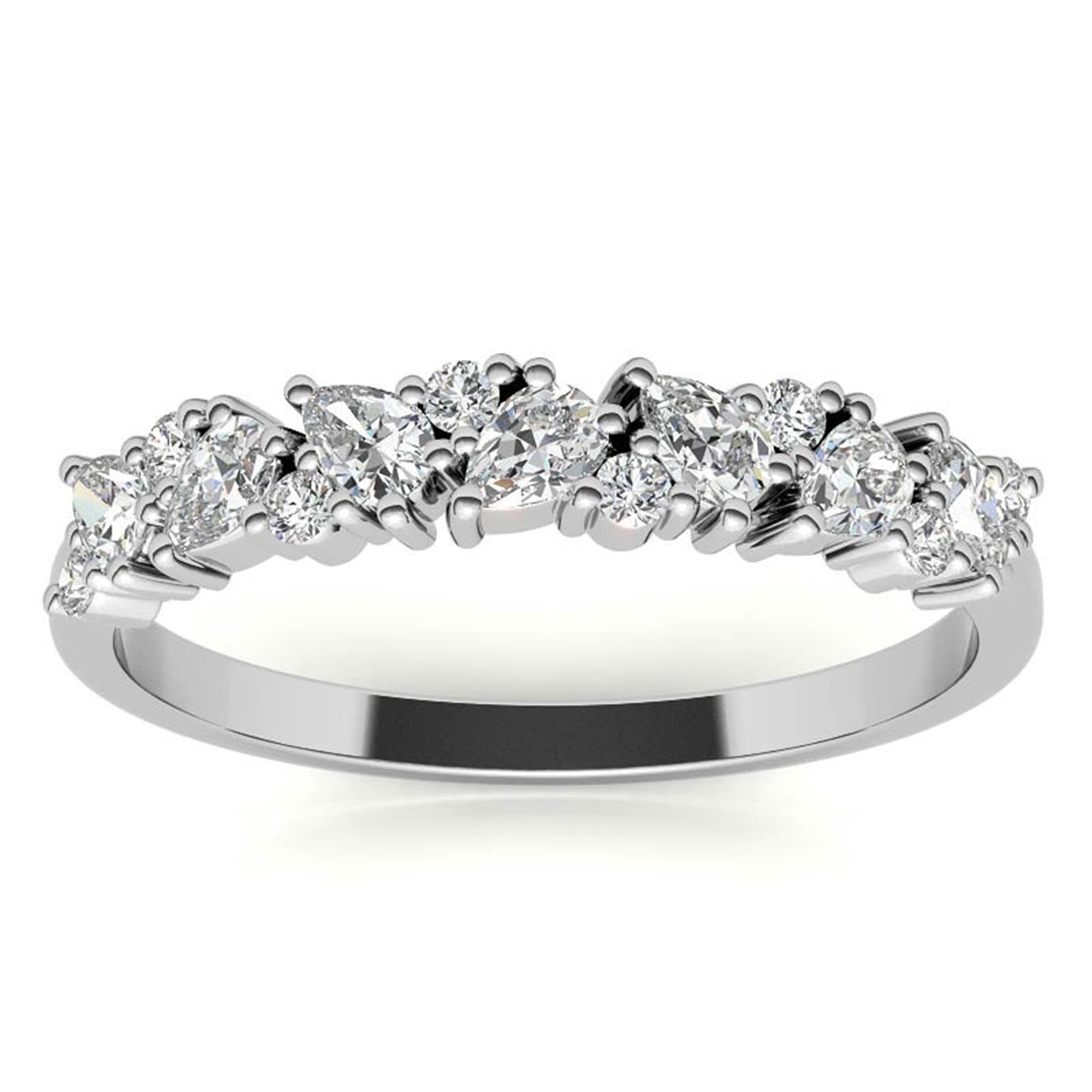 Sterling Silver Classic Adjustable  Pear And Round Cut White Gold Eternity Ring For Women