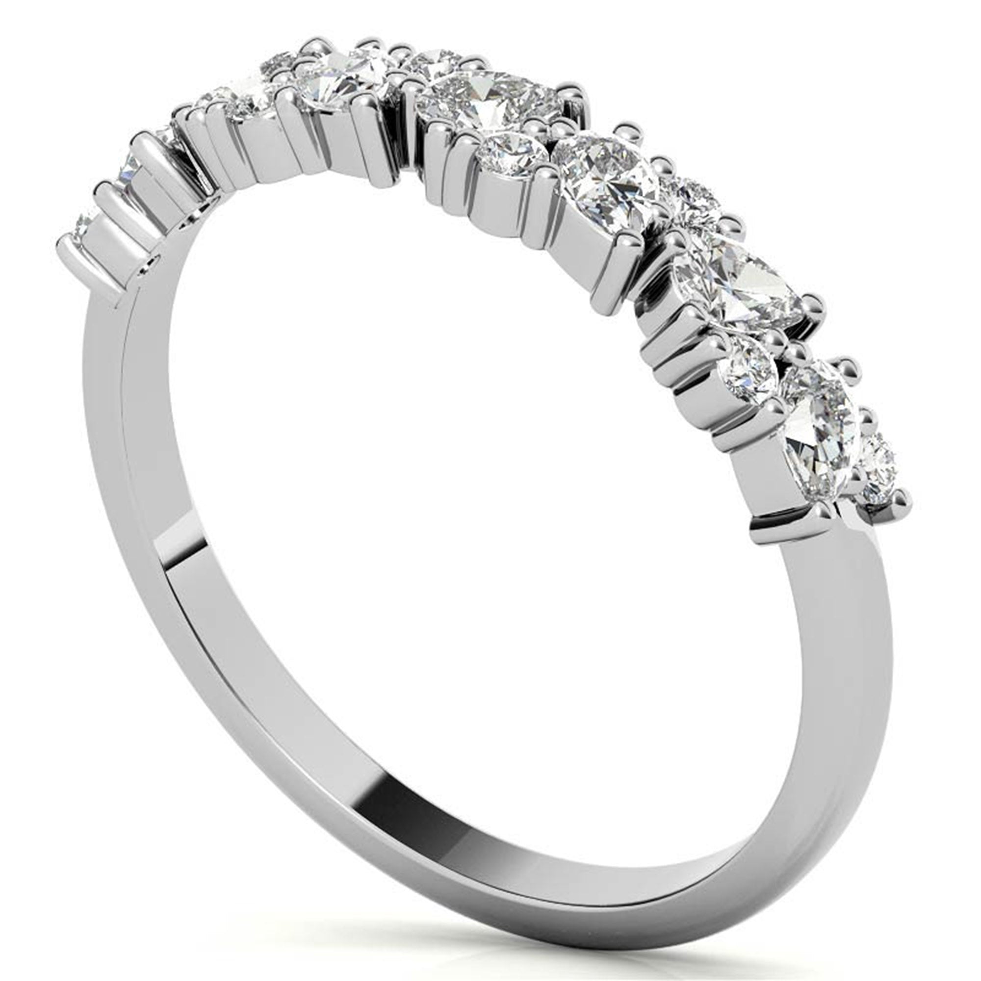 Sterling Silver Classic Adjustable  Pear And Round Cut White Gold Eternity Ring For Women