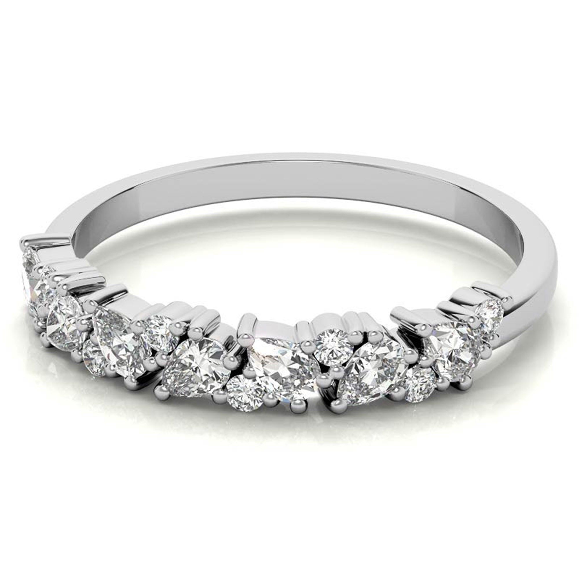 Sterling Silver Classic Adjustable  Pear And Round Cut White Gold Eternity Ring For Women