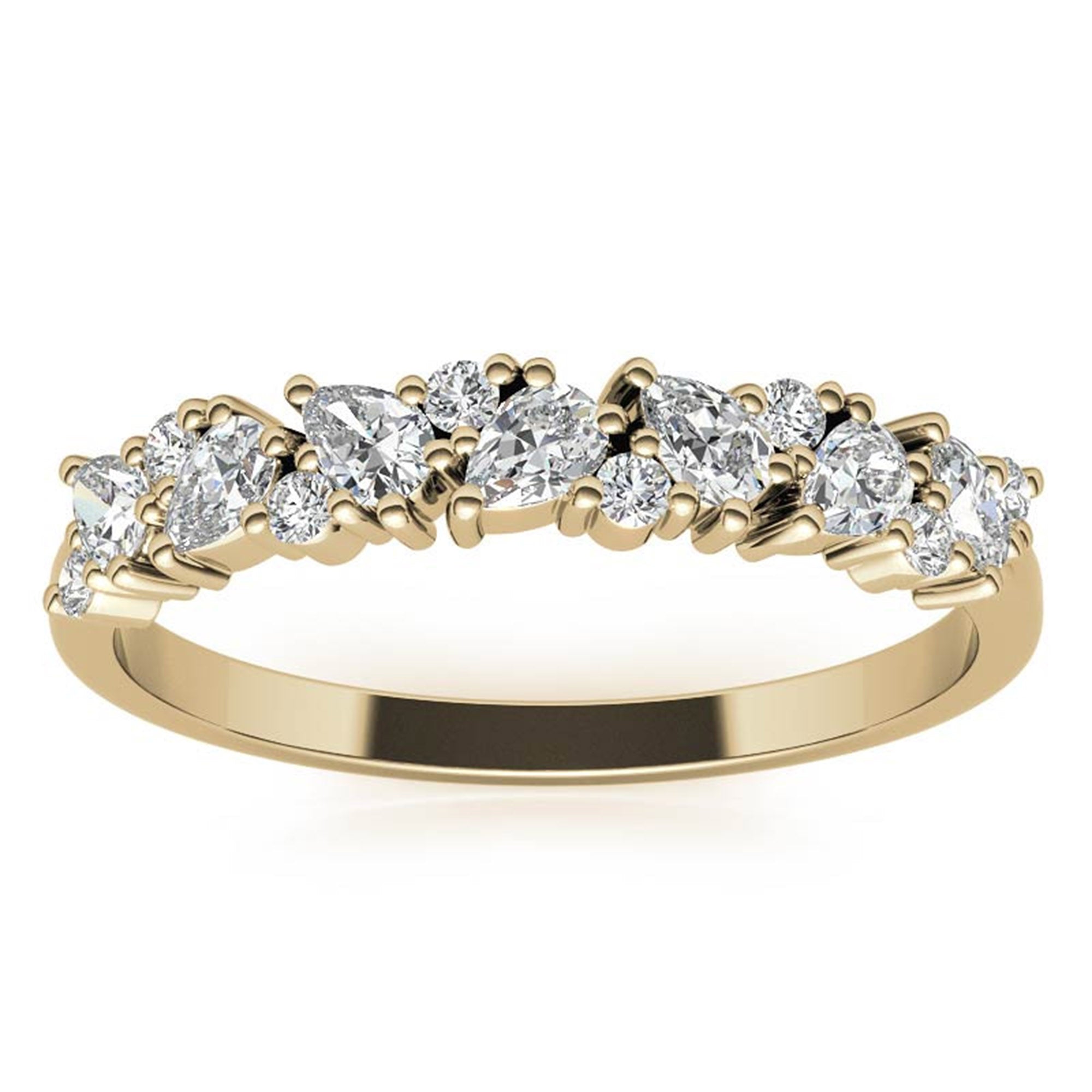 Sterling Silver Classic Adjustable  Pear And Round Cut  Yellow Gold Eternity Ring For Women