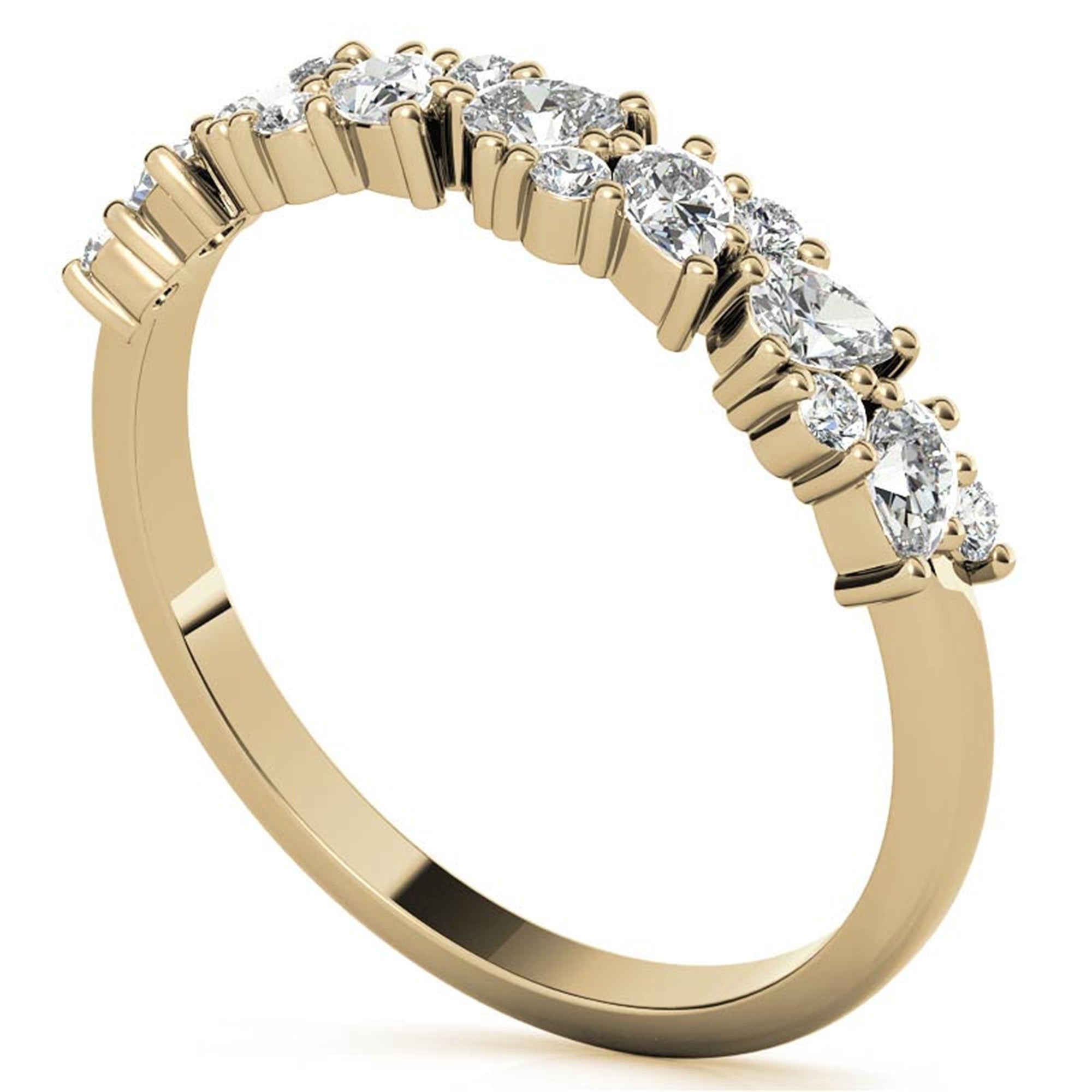 Sterling Silver Classic Adjustable  Pear And Round Cut  Yellow Gold Eternity Ring For Women