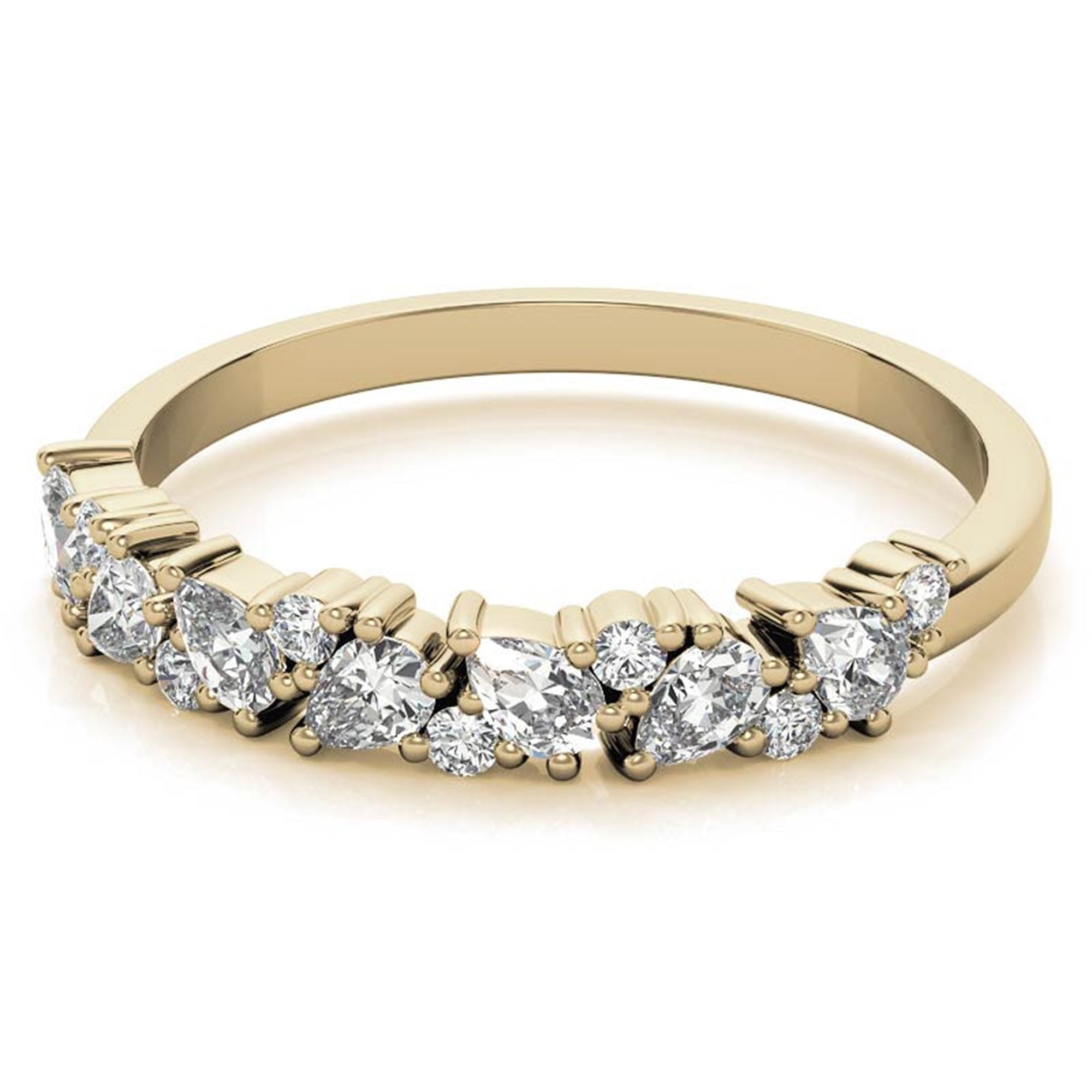 Sterling Silver Classic Adjustable  Pear And Round Cut  Yellow Gold Eternity Ring For Women