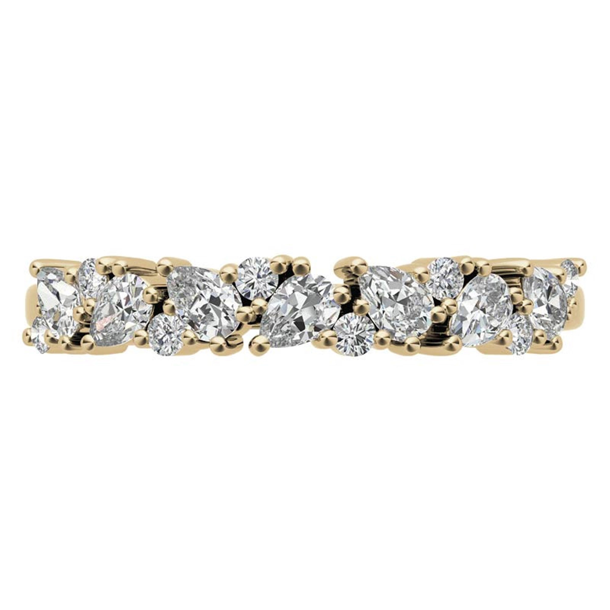 Sterling Silver Classic Adjustable  Pear And Round Cut  Yellow Gold Eternity Ring For Women