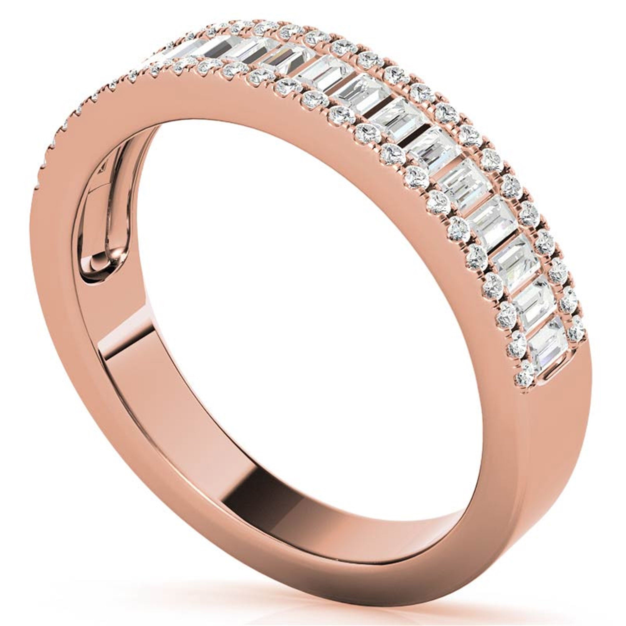 Adjustable Sterling Silver Elegant Rose Gold Baguette and Round Diamond Band For Women