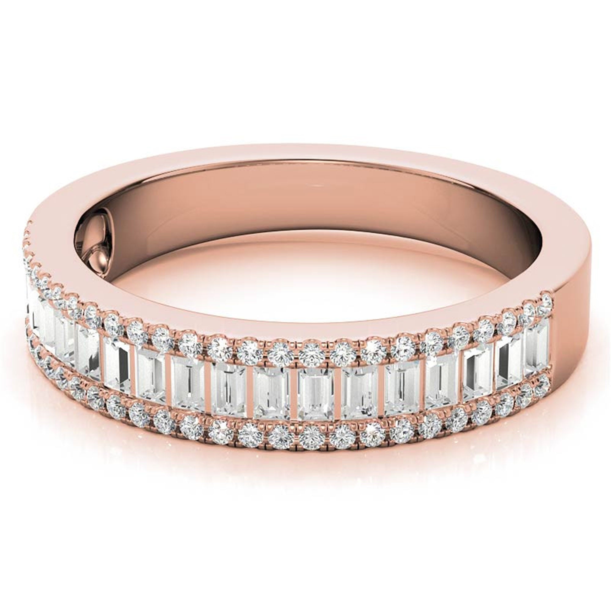 Adjustable Sterling Silver Elegant Rose Gold Baguette and Round Diamond Band For Women