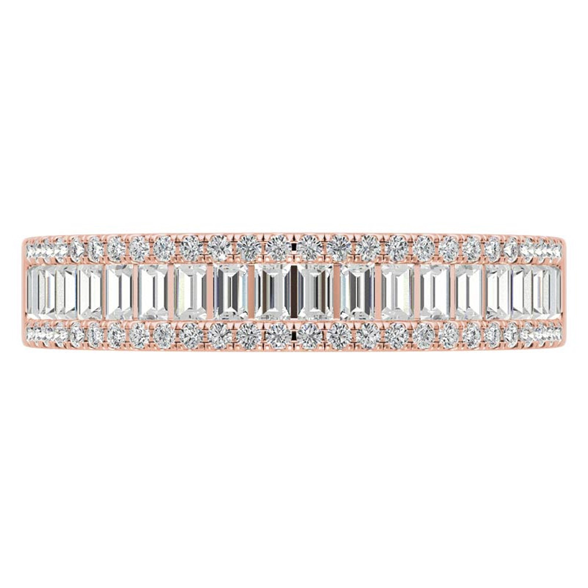 Adjustable Sterling Silver Elegant Rose Gold Baguette and Round Diamond Band For Women