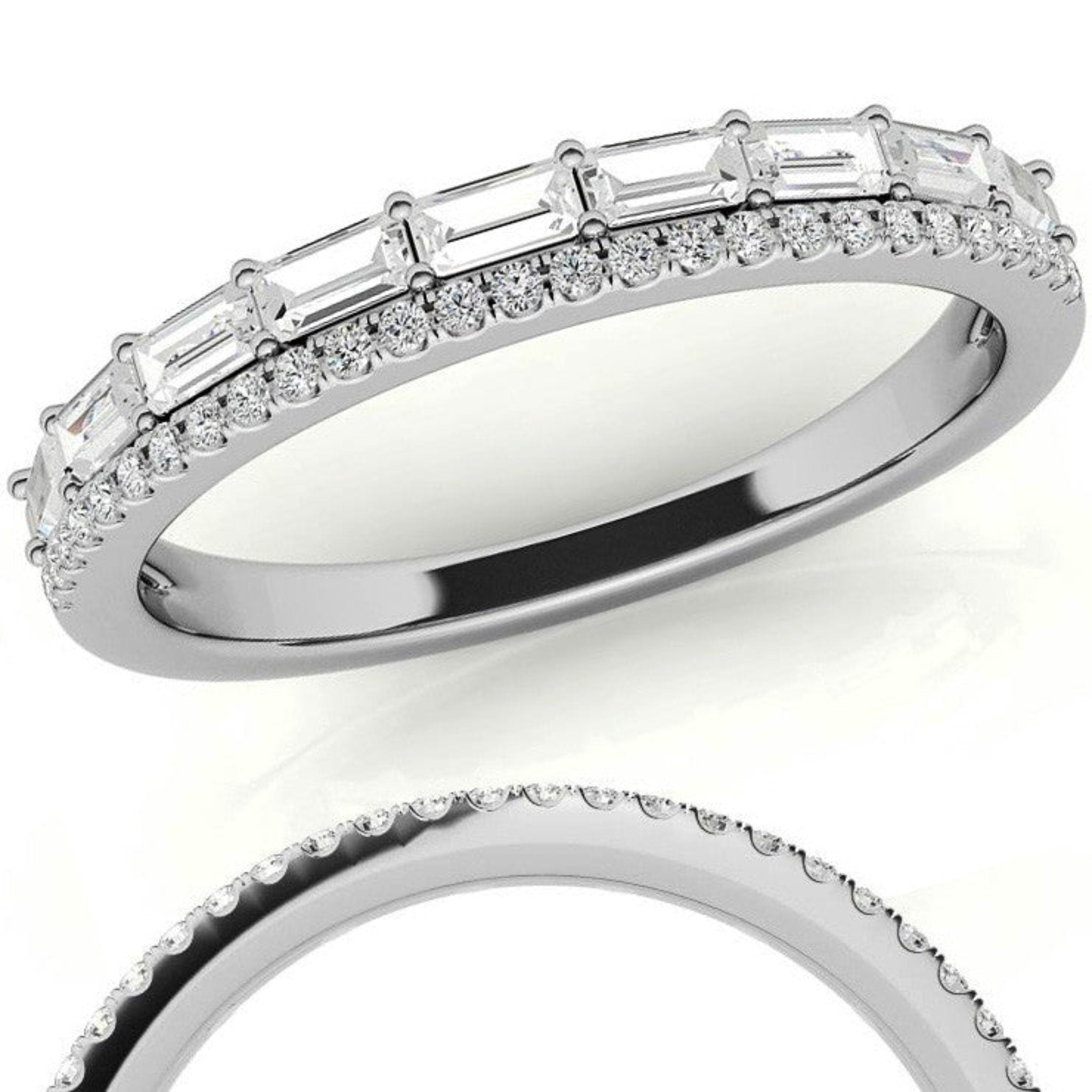 White Gold Silver Eternity Dual-Row Adjustable Baguette Round Cut Ring For Woman