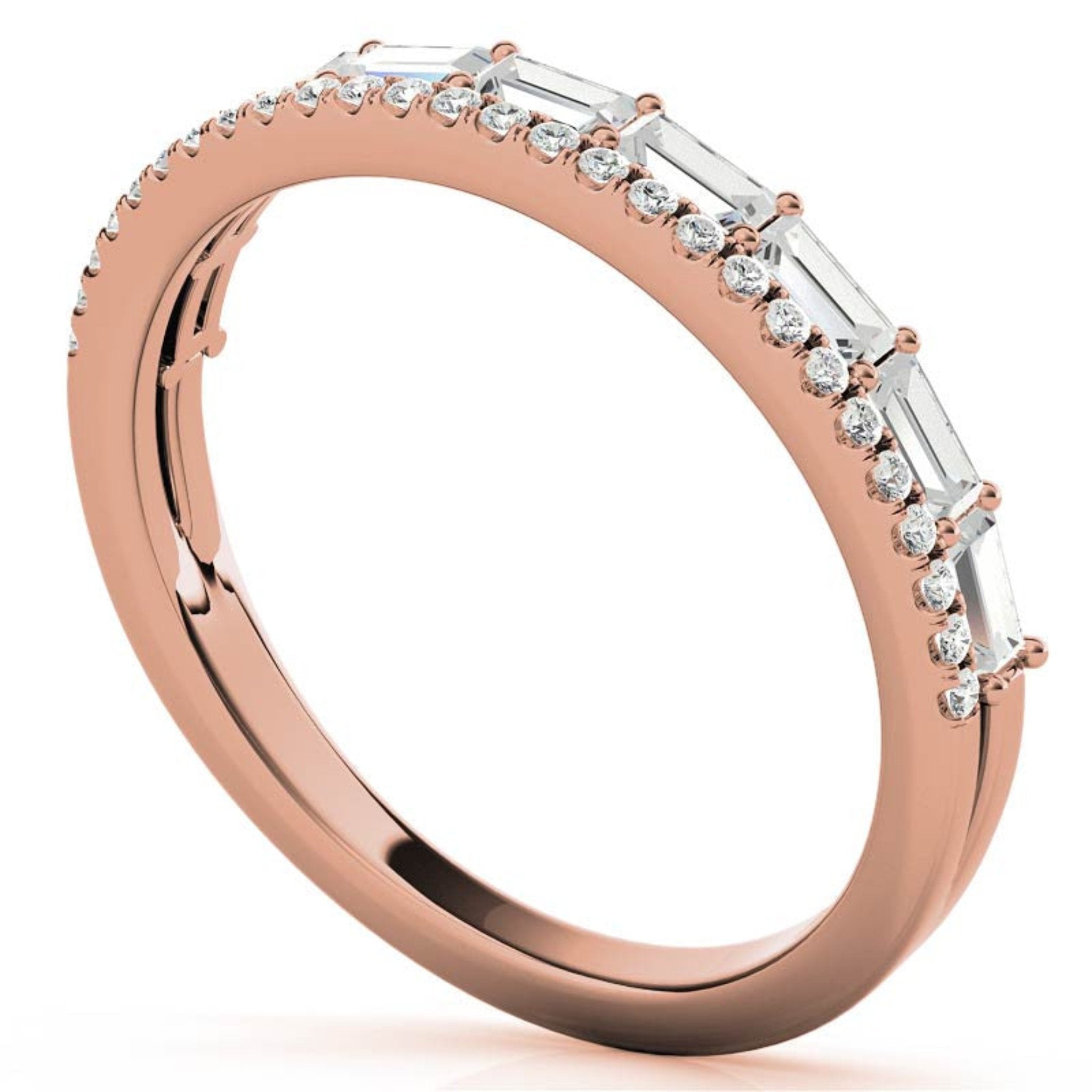 Rose Gold Silver Eternity Dual-Row Adjustable Baguette Round Cut Ring For Woman