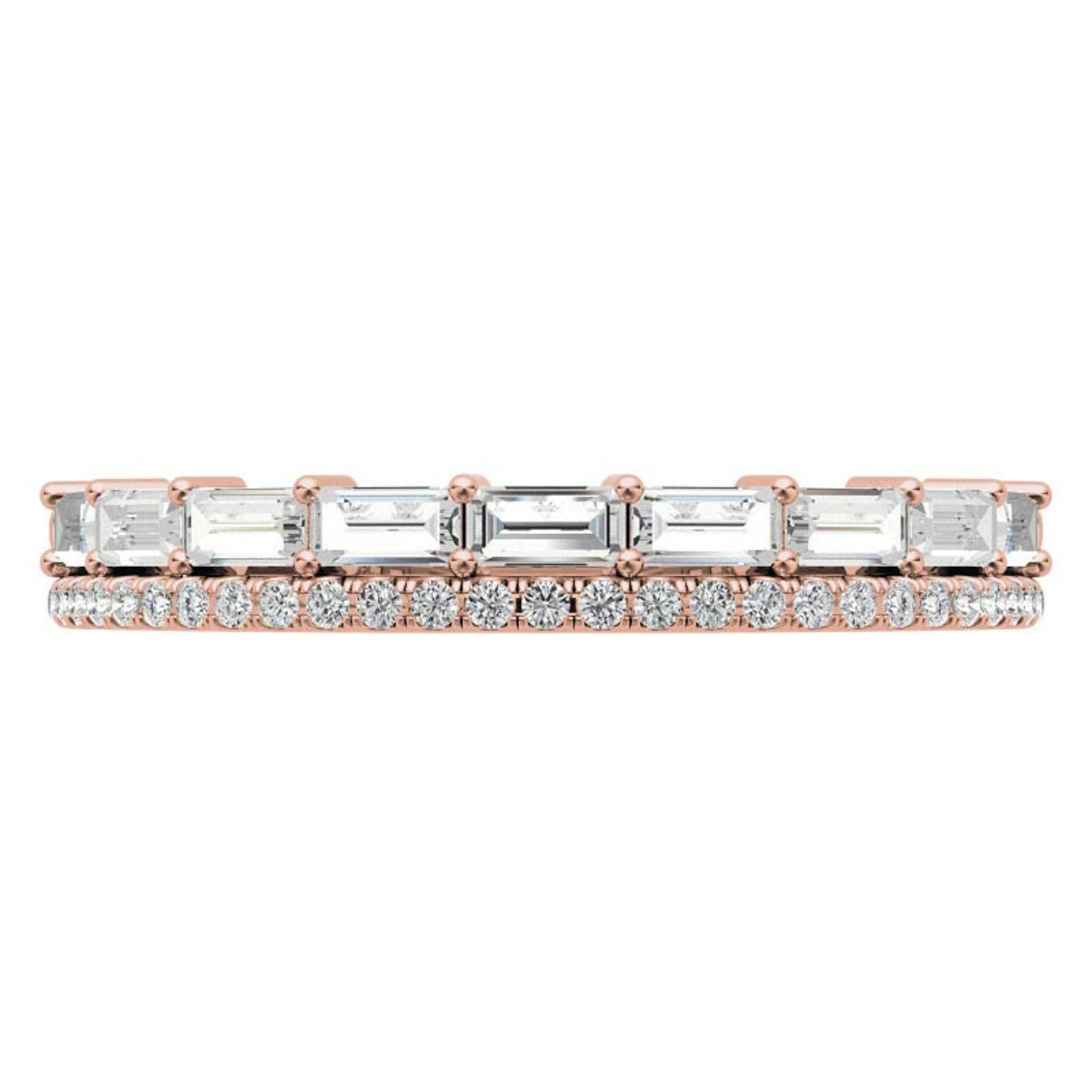 Rose Gold Silver Eternity Dual-Row Adjustable Baguette Round Cut Ring For Woman