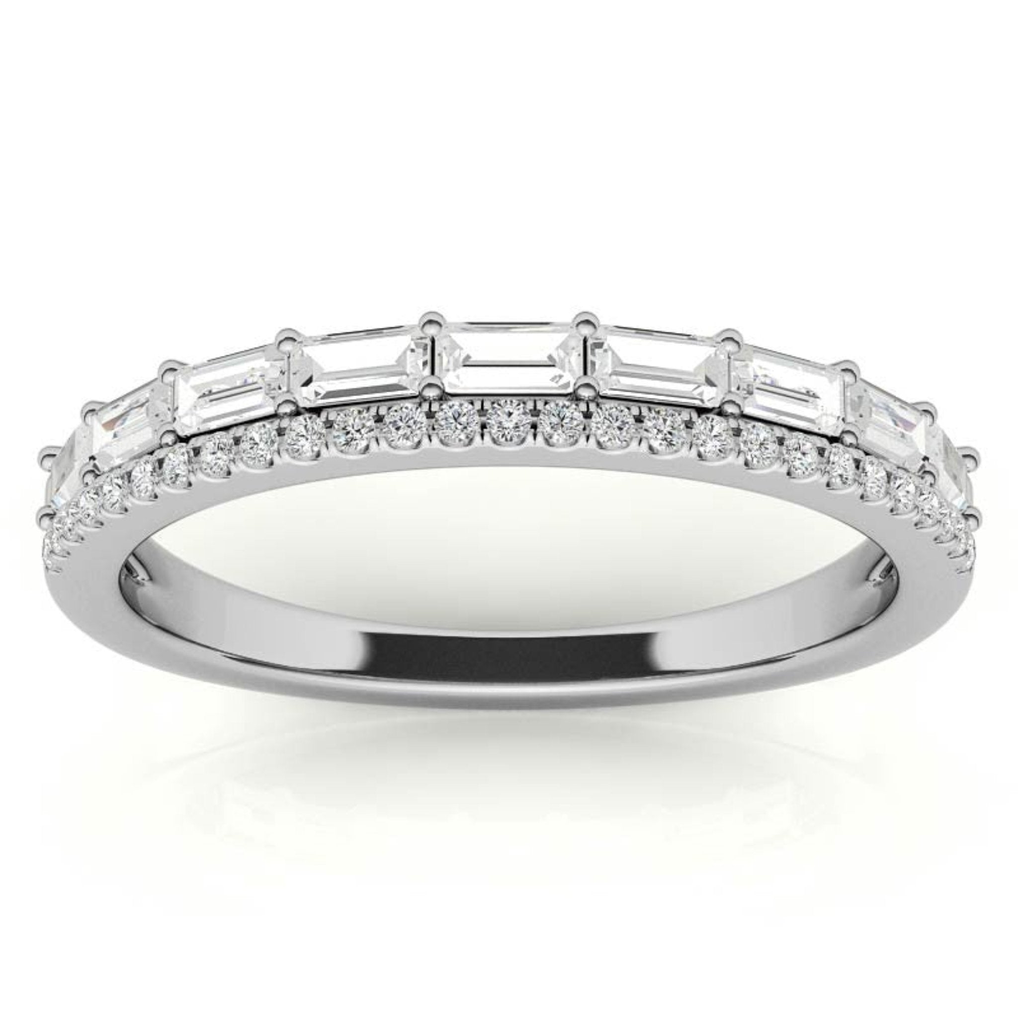 White Gold Silver Eternity Dual-Row Adjustable Baguette Round Cut Ring For Woman