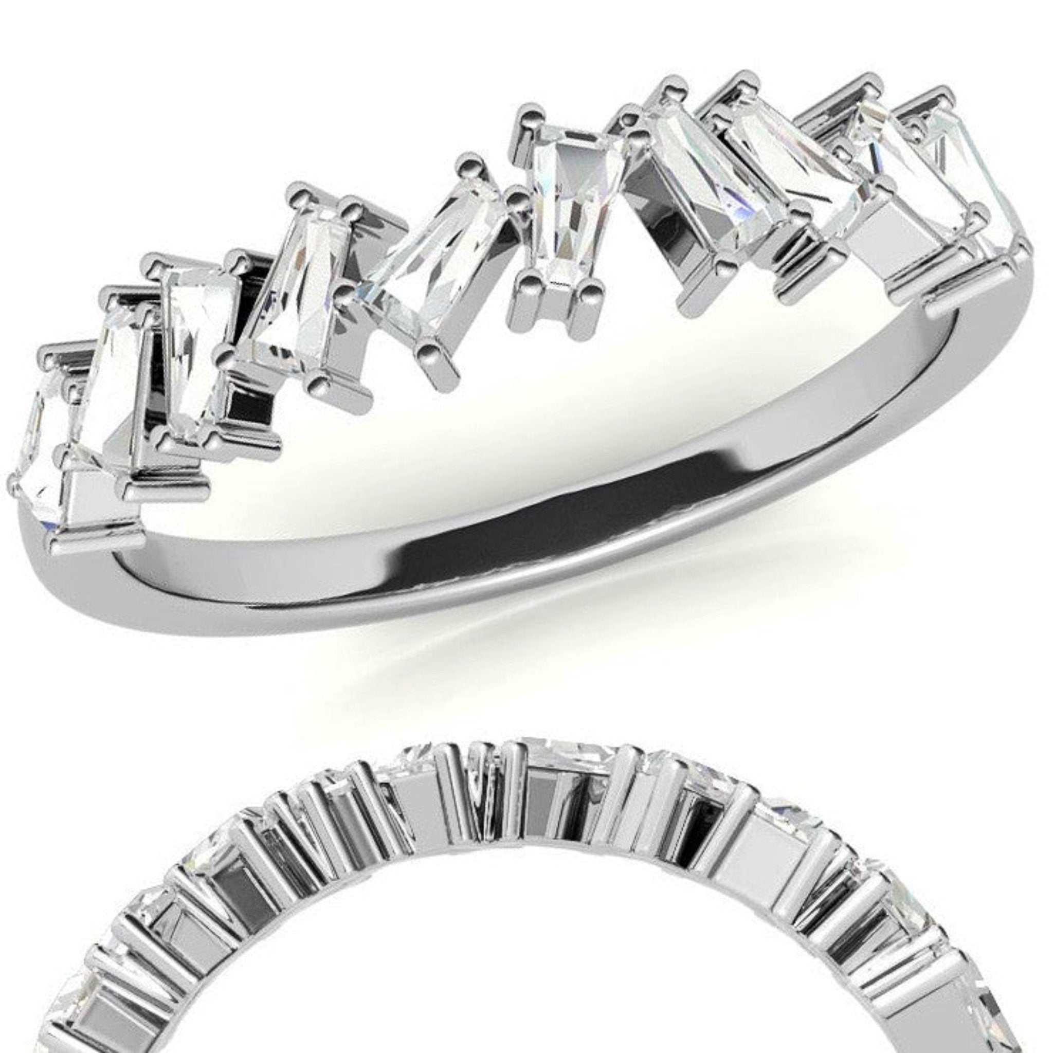 White Gold Silver Baguette Step-Cut Adjustable Zig Zag Ring For Woman