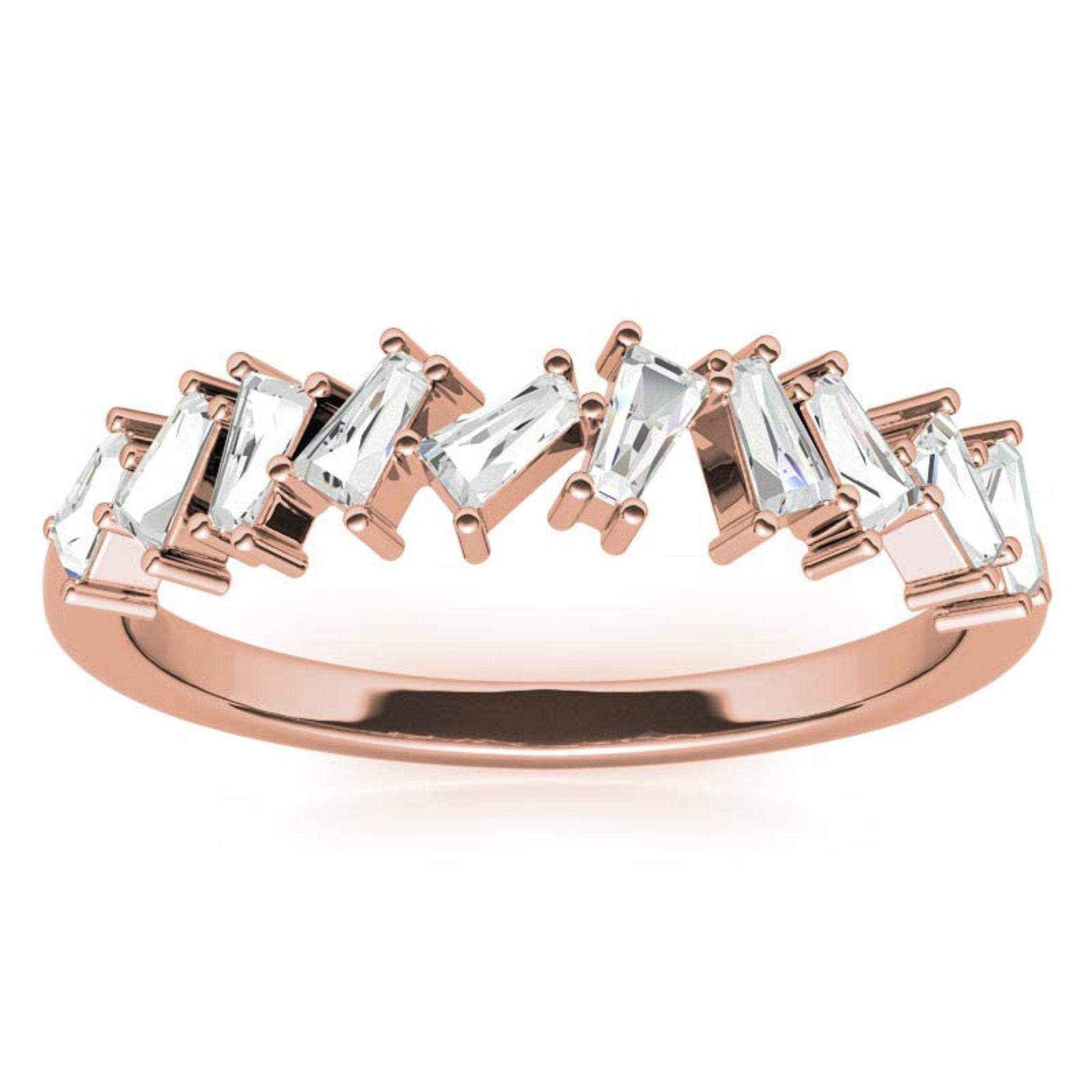 Rose Gold Silver Baguette Step-Cut Adjustable Zig Zag Ring For Woman