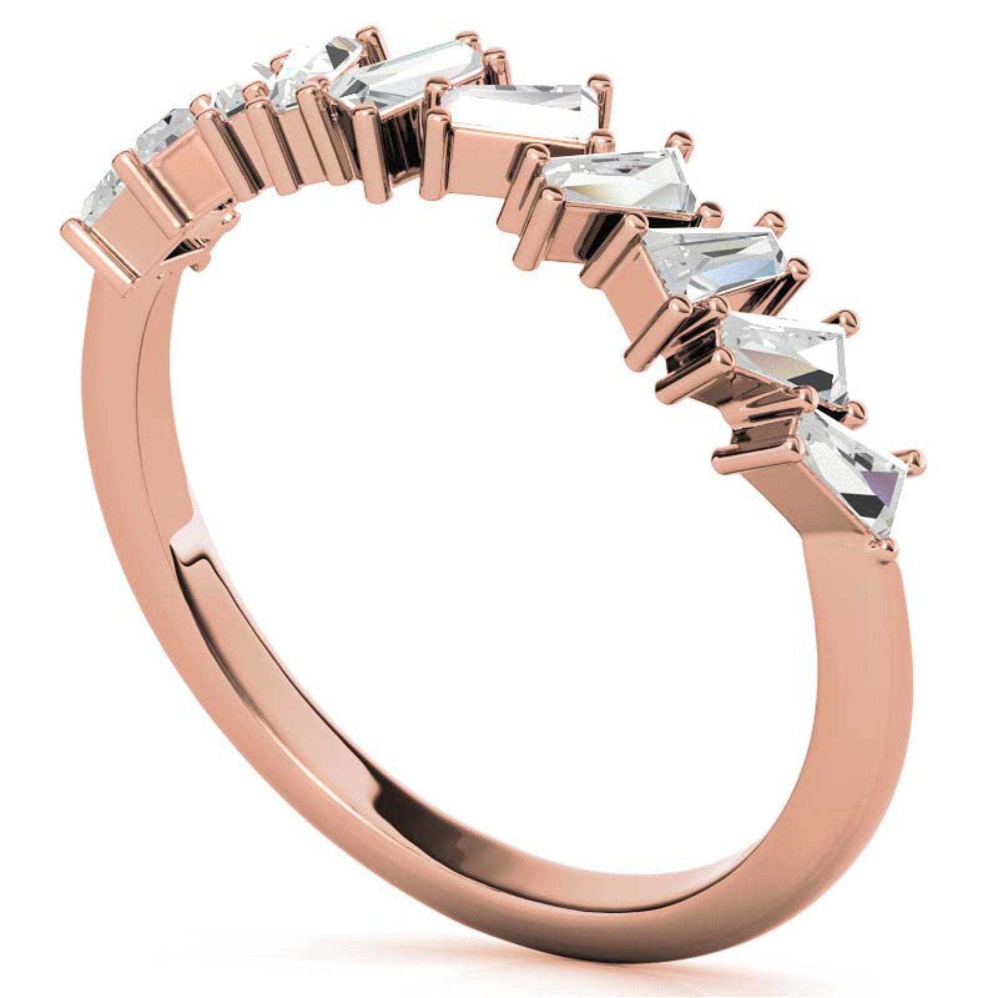 Rose Gold Silver Baguette Step-Cut Adjustable Zig Zag Ring For Woman