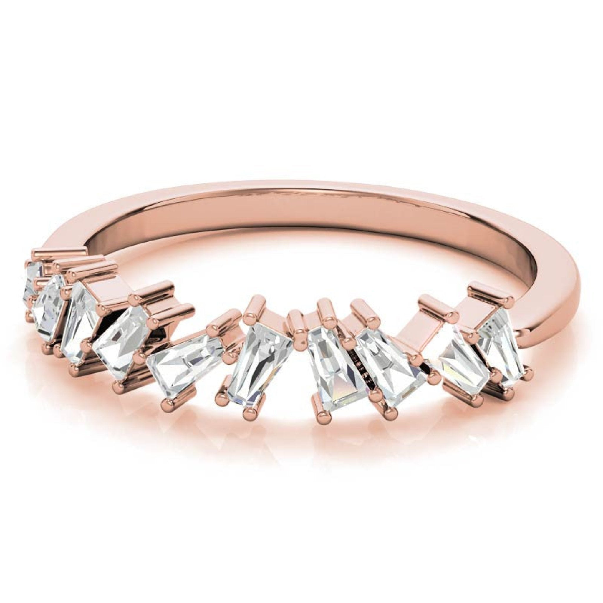 Rose Gold Silver Baguette Step-Cut Adjustable Zig Zag Ring For Woman