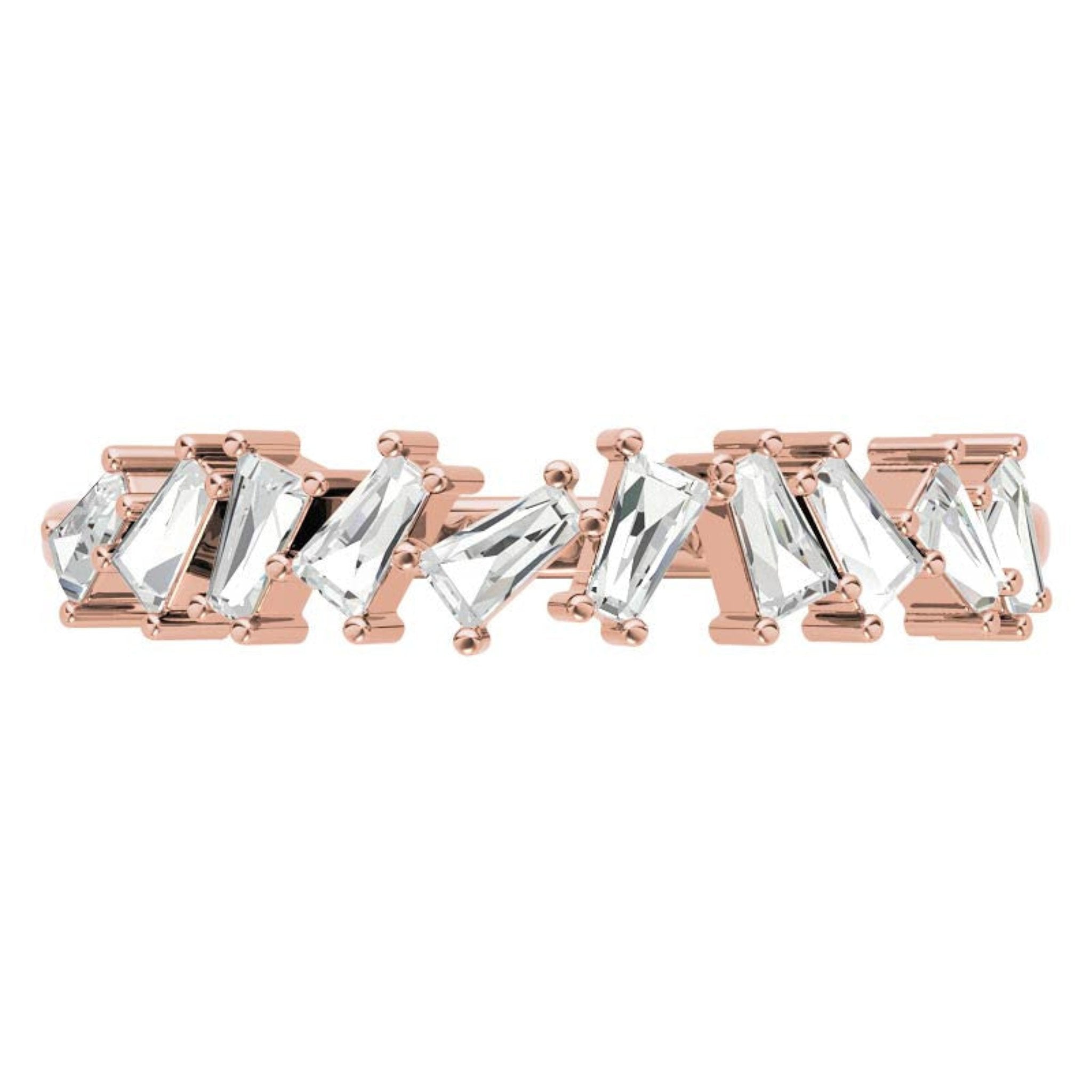 Rose Gold Silver Baguette Step-Cut Adjustable Zig Zag Ring For Woman