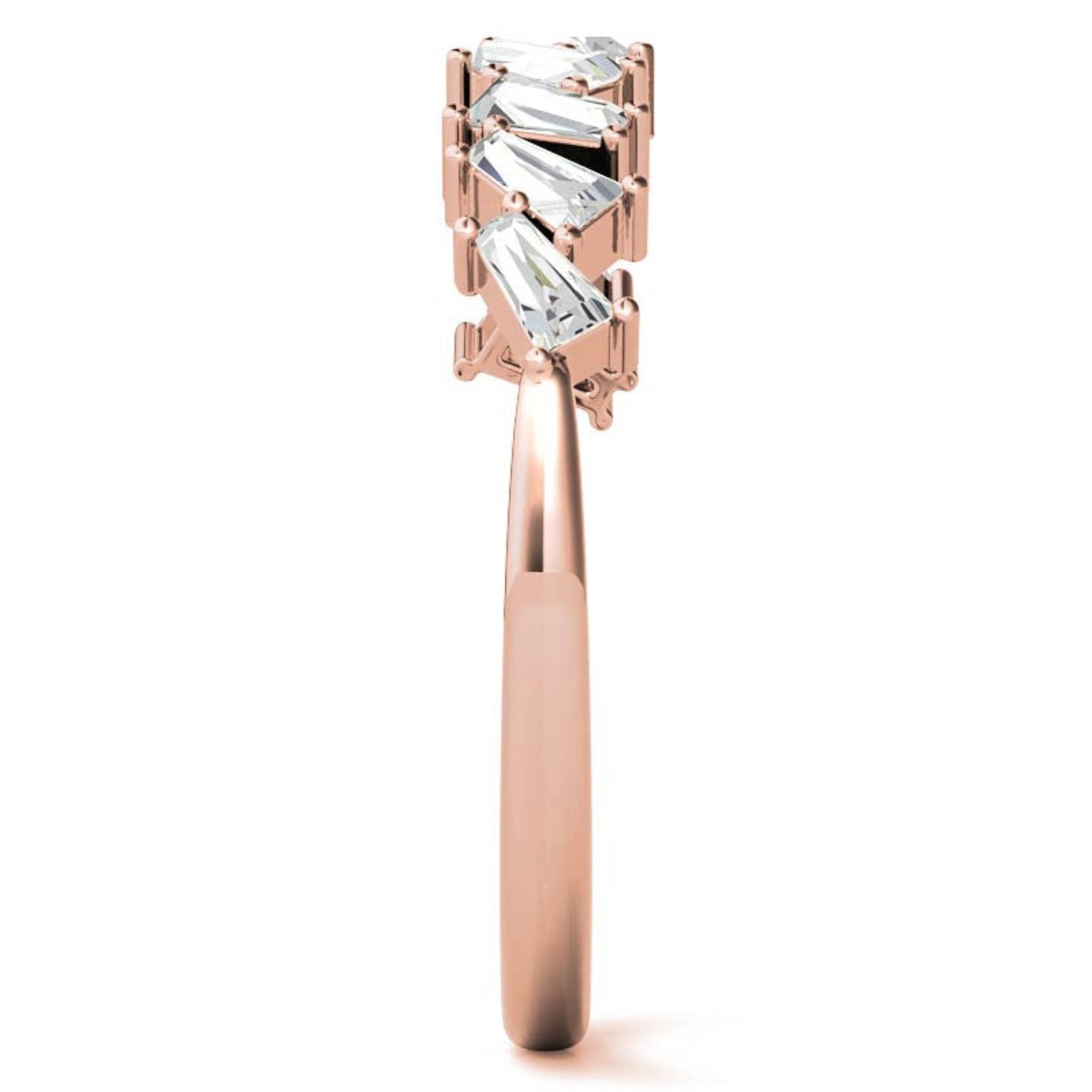 Rose Gold Silver Baguette Step-Cut Adjustable Zig Zag Ring For Woman