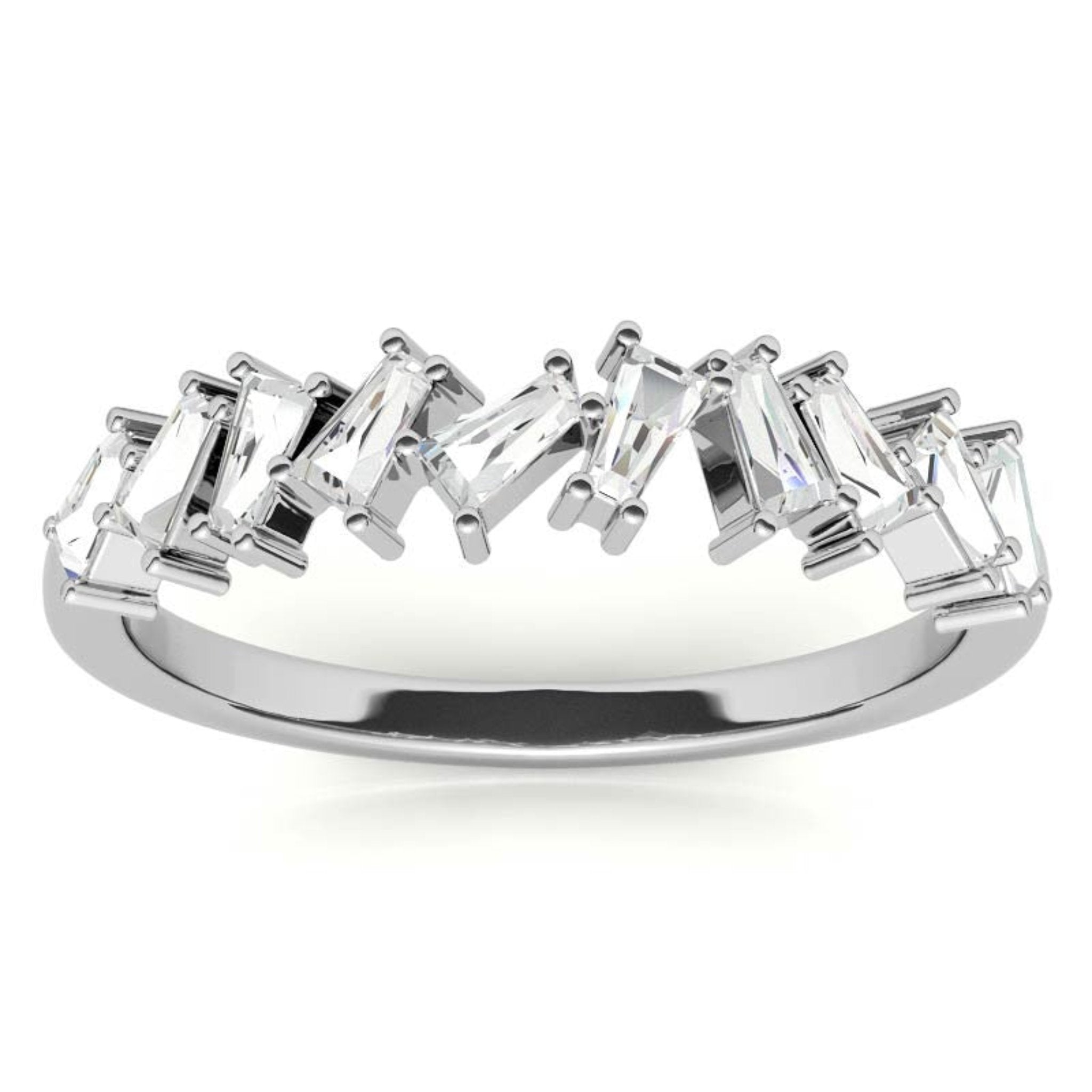 White Gold Silver Baguette Step-Cut Adjustable Zig Zag Ring For Woman