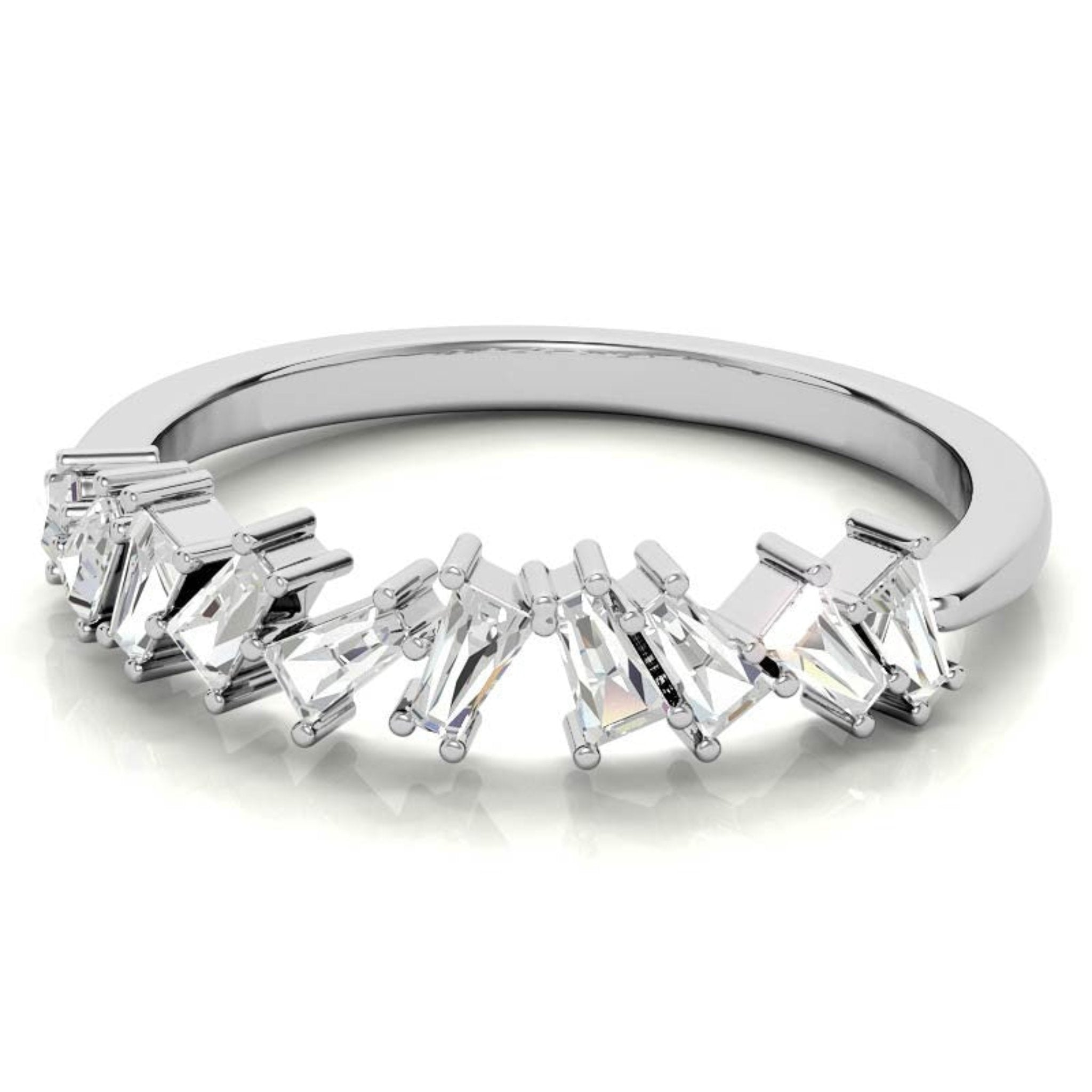 White Gold Silver Baguette Step-Cut Adjustable Zig Zag Ring For Woman