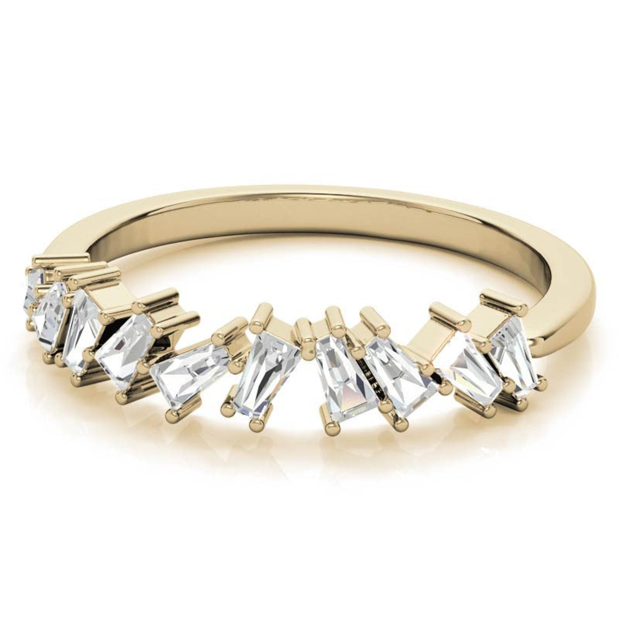 Yellow Gold Silver Baguette Step-Cut Adjustable Zig Zag Ring For Woman