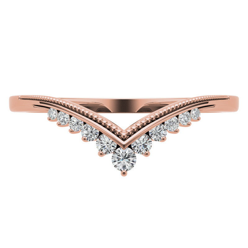 Adjustable Elegant Sterling Silver Rose Gold V-Shaped Chevron Diamond Ring For Women