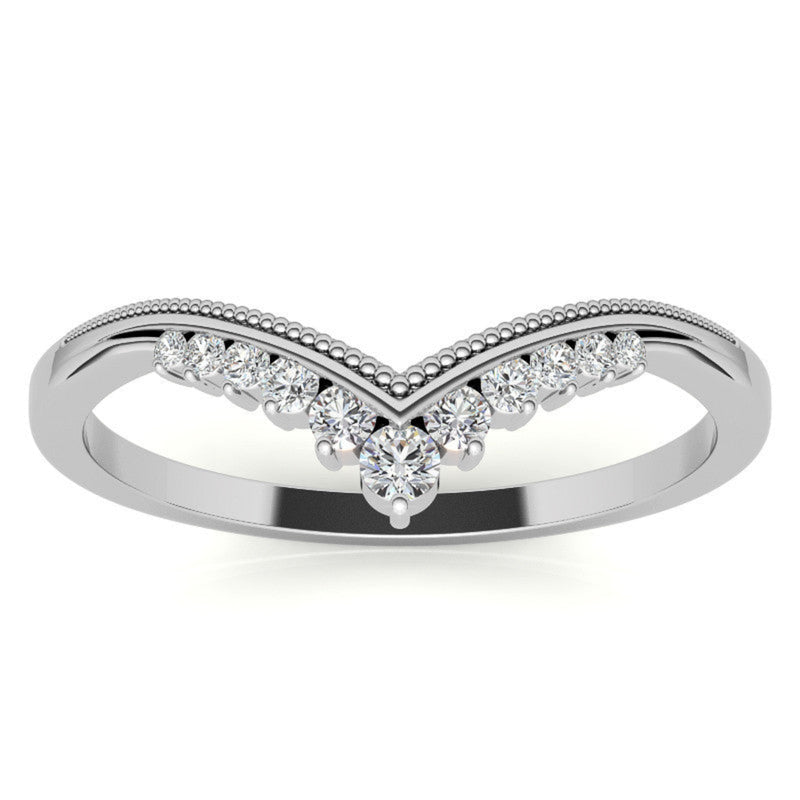 Adjustable Elegant Sterling Silver White Gold V-Shaped Chevron Diamond Ring For Women