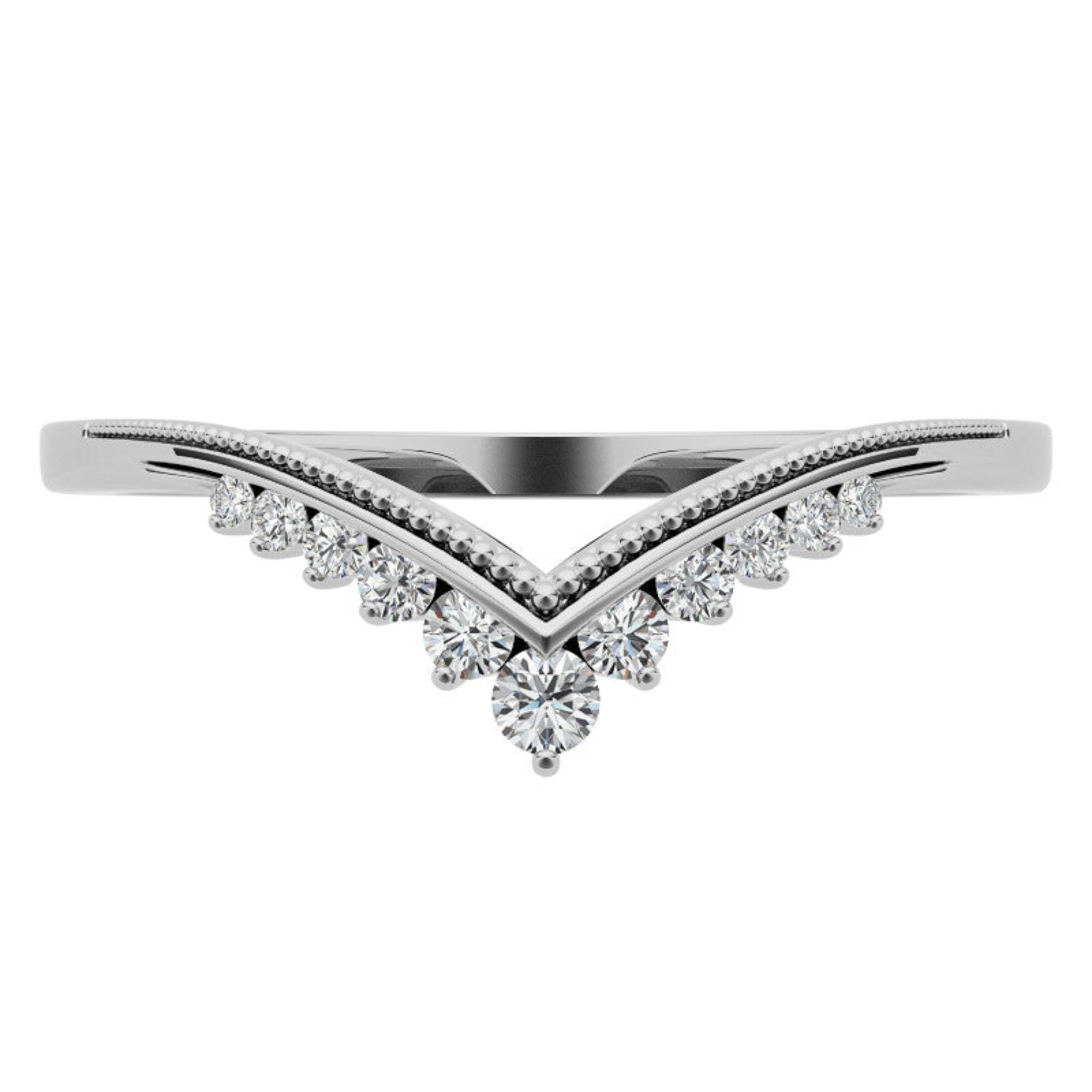 Adjustable Elegant Sterling Silver White Gold V-Shaped Chevron Diamond Ring For Women