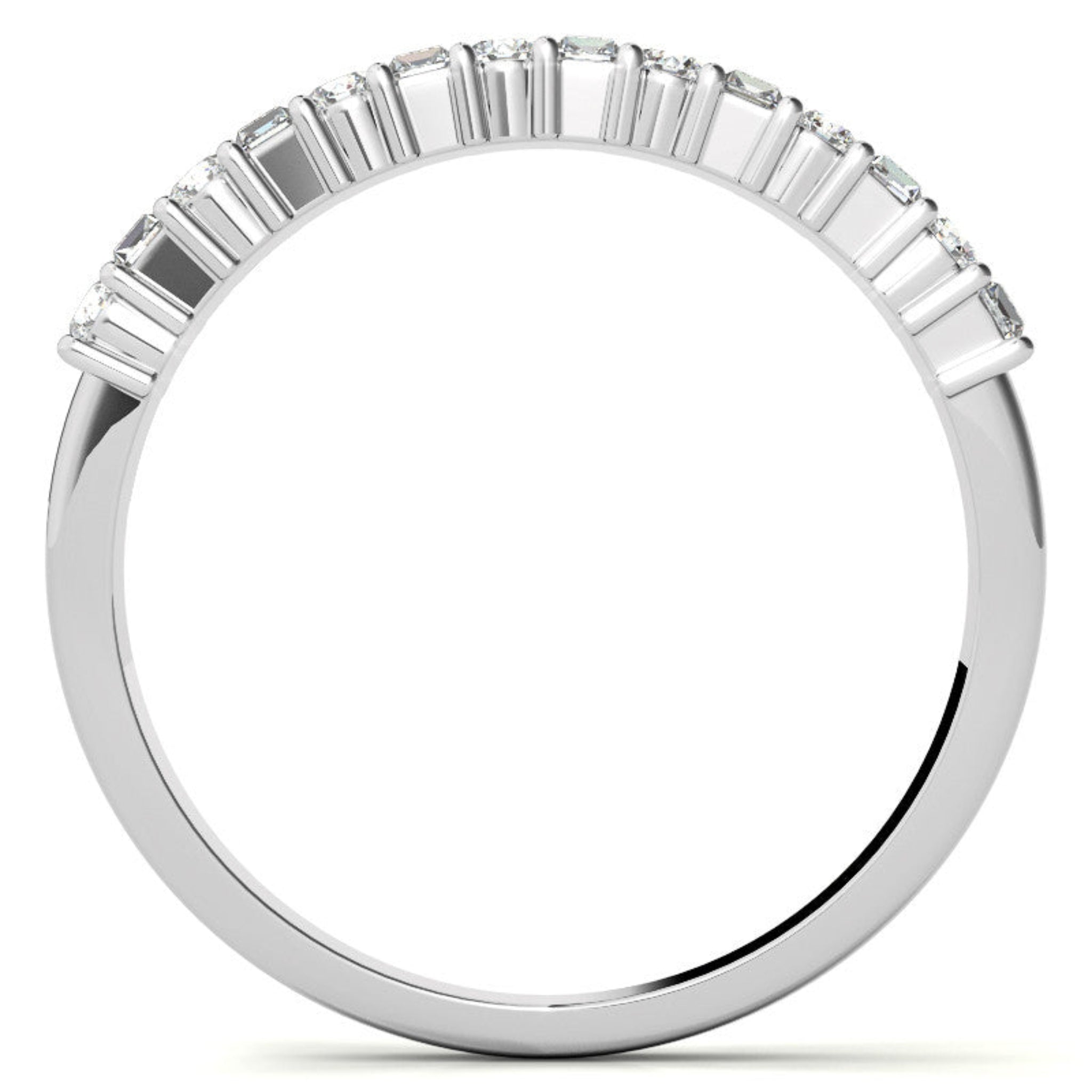 Sterling Silver Unique Adjustable Dual-Row Baguette and Round Diamond White Gold Band For Women