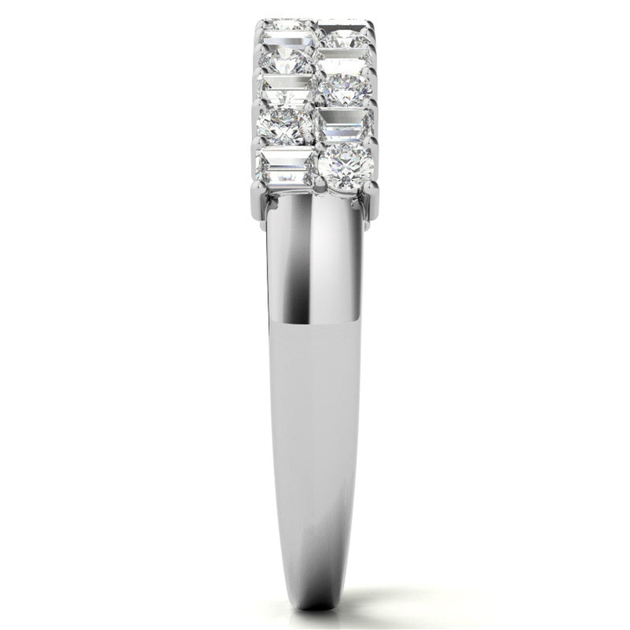 Sterling Silver Unique Adjustable Dual-Row Baguette and Round Diamond White Gold Band For Women