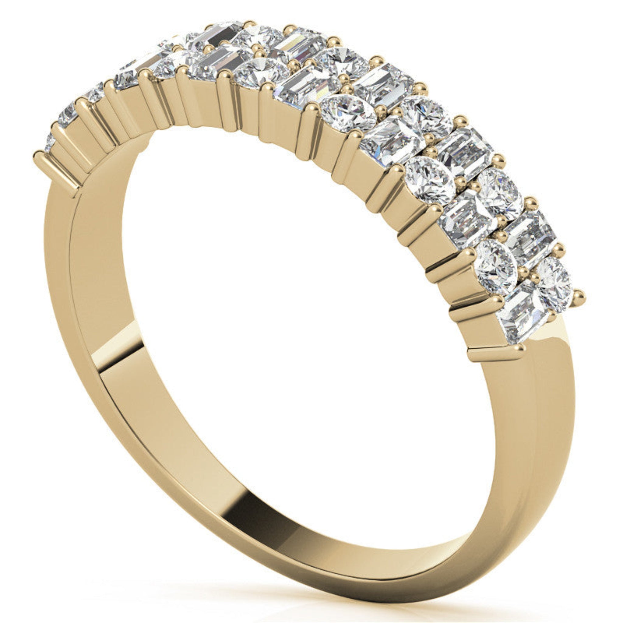 Sterling Silver Unique Adjustable Dual-Row Baguette and Round Diamond Yellow Gold Band For Women