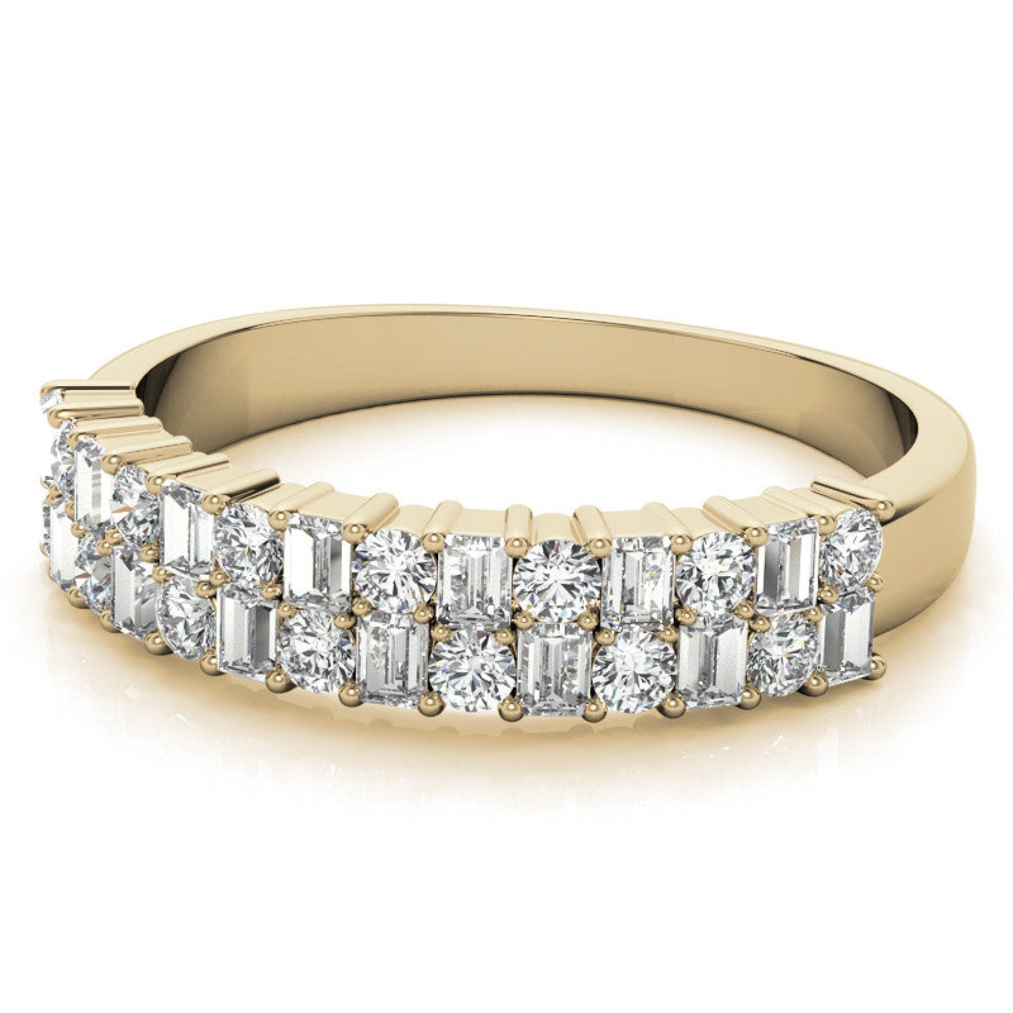 Sterling Silver Unique Adjustable Dual-Row Baguette and Round Diamond Yellow Gold Band For Women