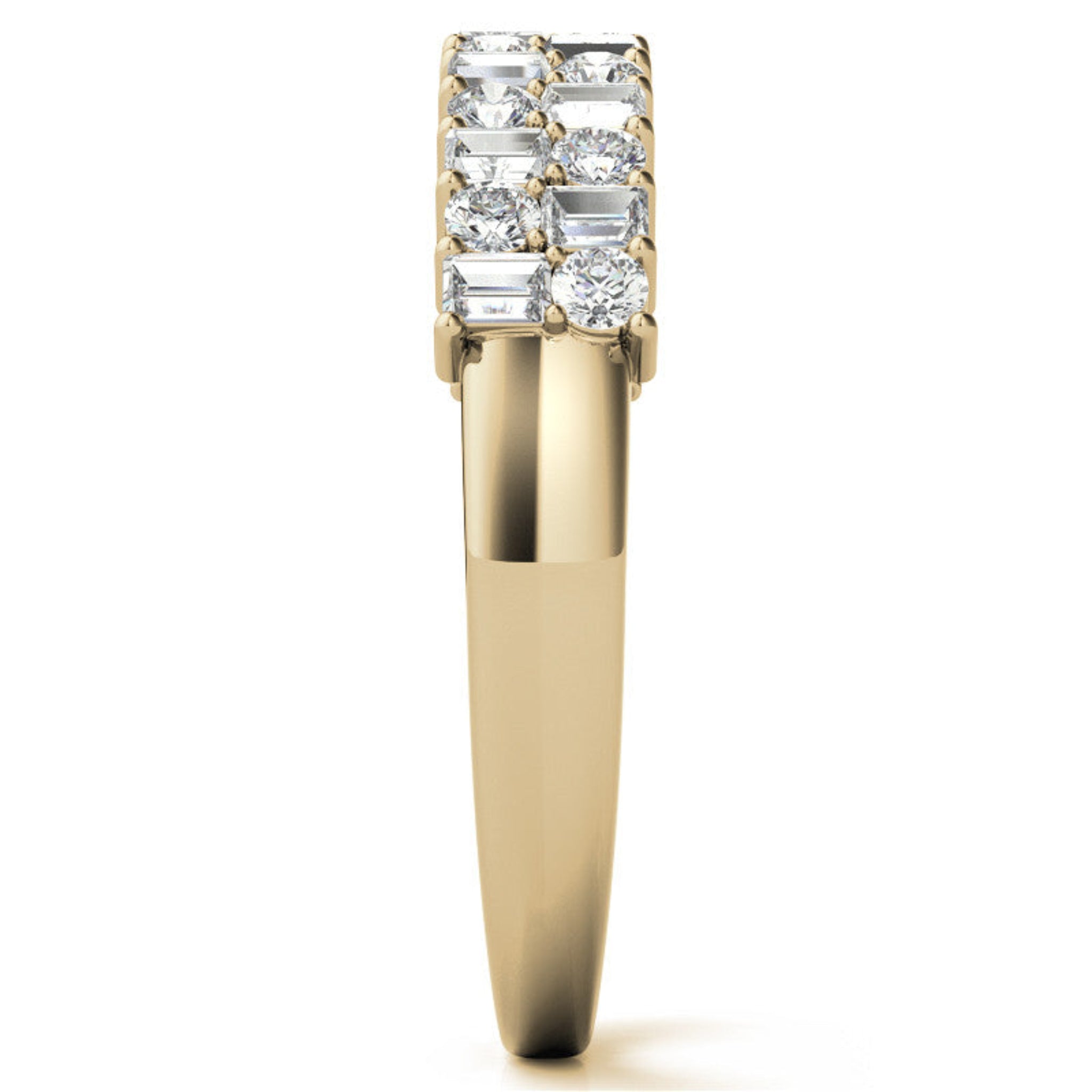 Sterling Silver Unique Adjustable Dual-Row Baguette and Round Diamond Yellow Gold Band For Women