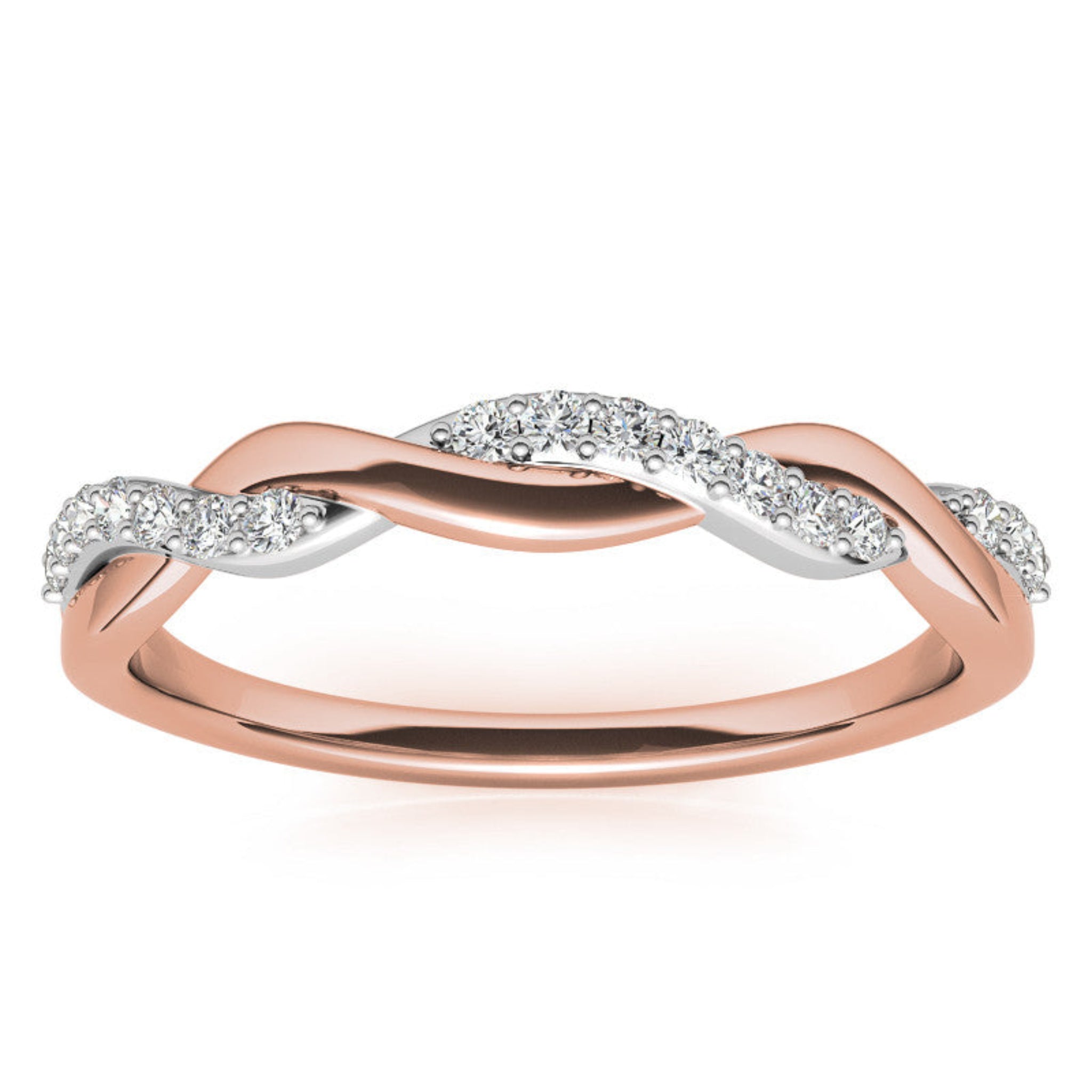 Rose Gold Silver Twist Semi-Eternity Rope Adjustable Intertwined Ring For Woman