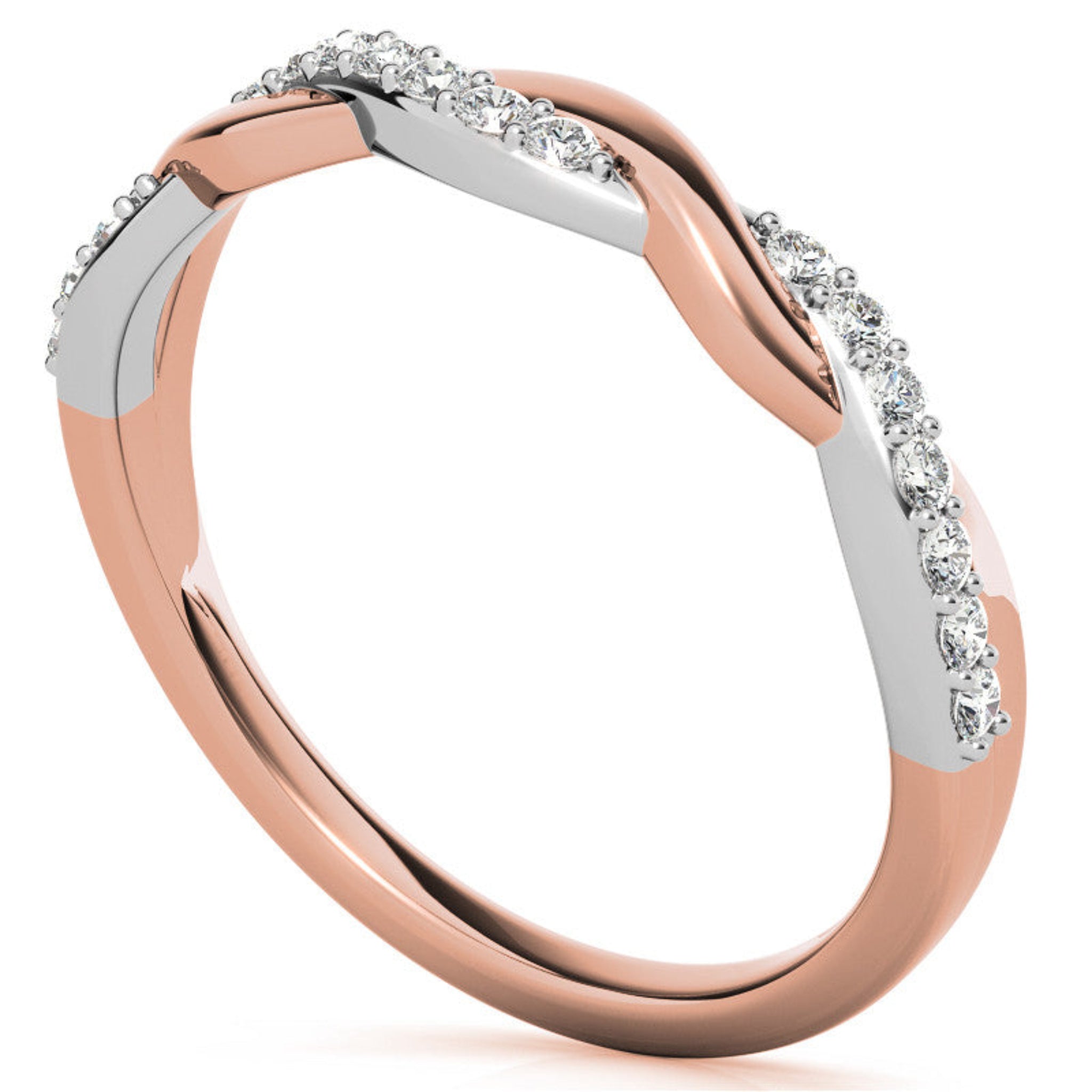 Rose Gold Silver Twist Semi-Eternity Rope Adjustable Intertwined Ring For Woman