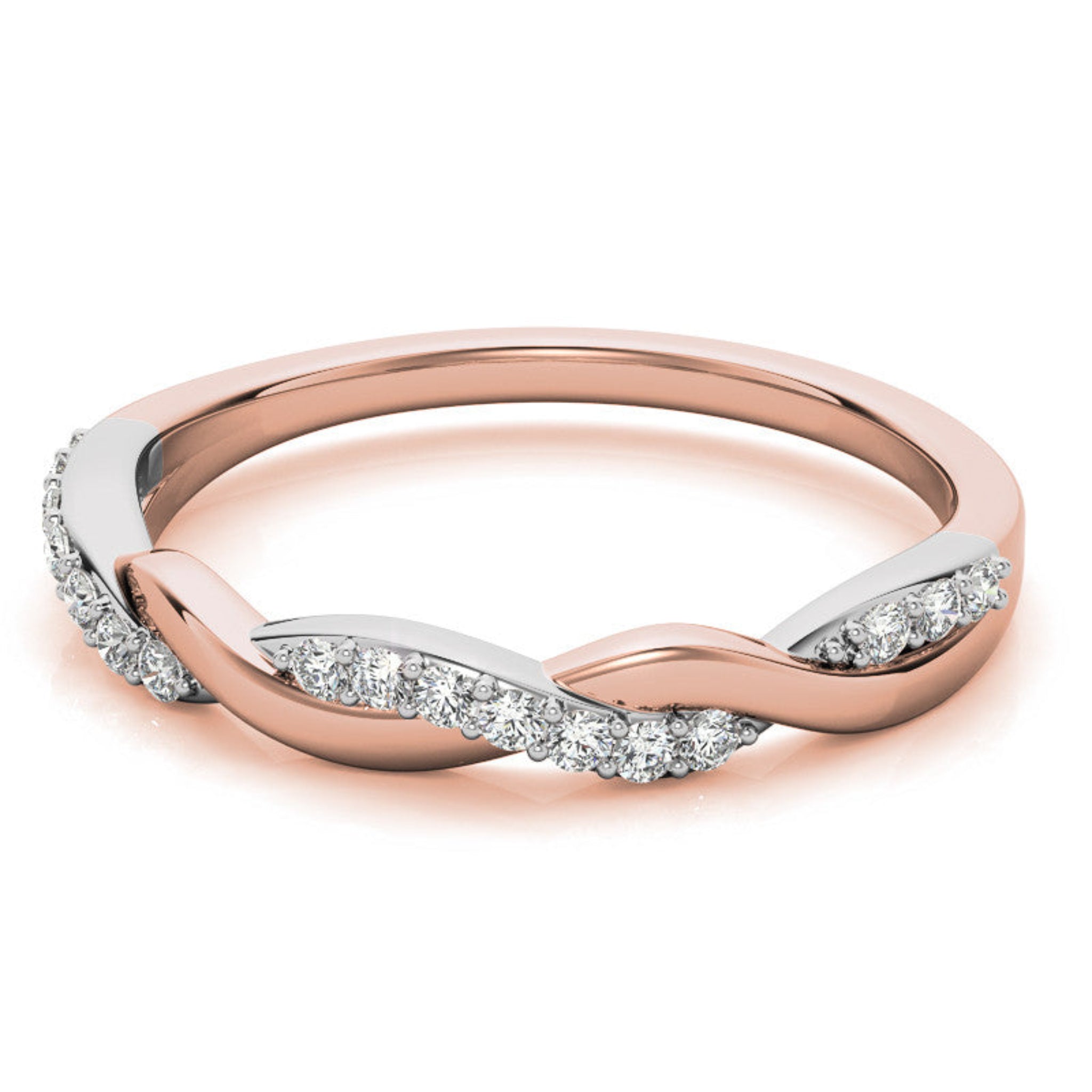 Rose Gold Silver Twist Semi-Eternity Rope Adjustable Intertwined Ring For Woman