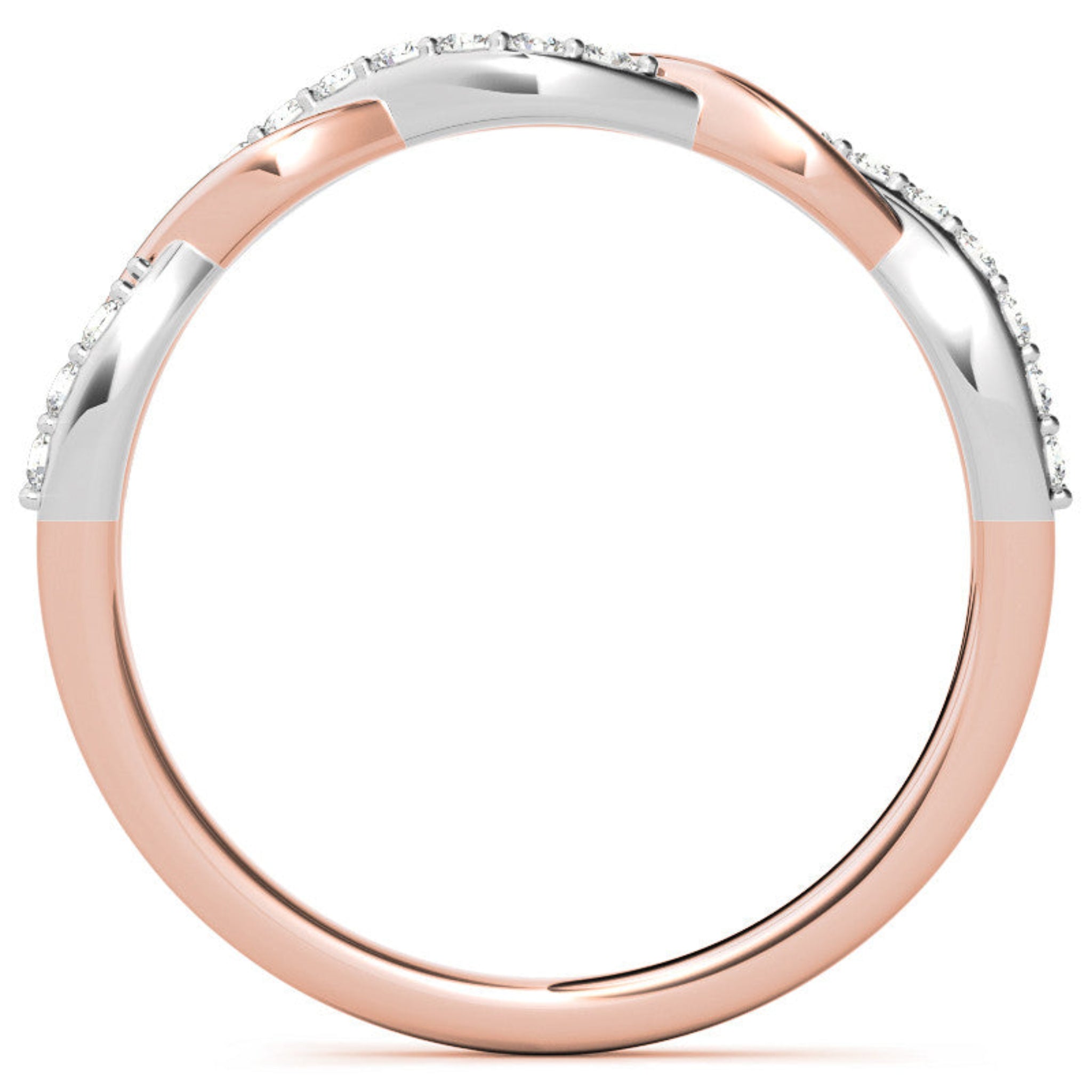 Rose Gold Silver Twist Semi-Eternity Rope Adjustable Intertwined Ring For Woman