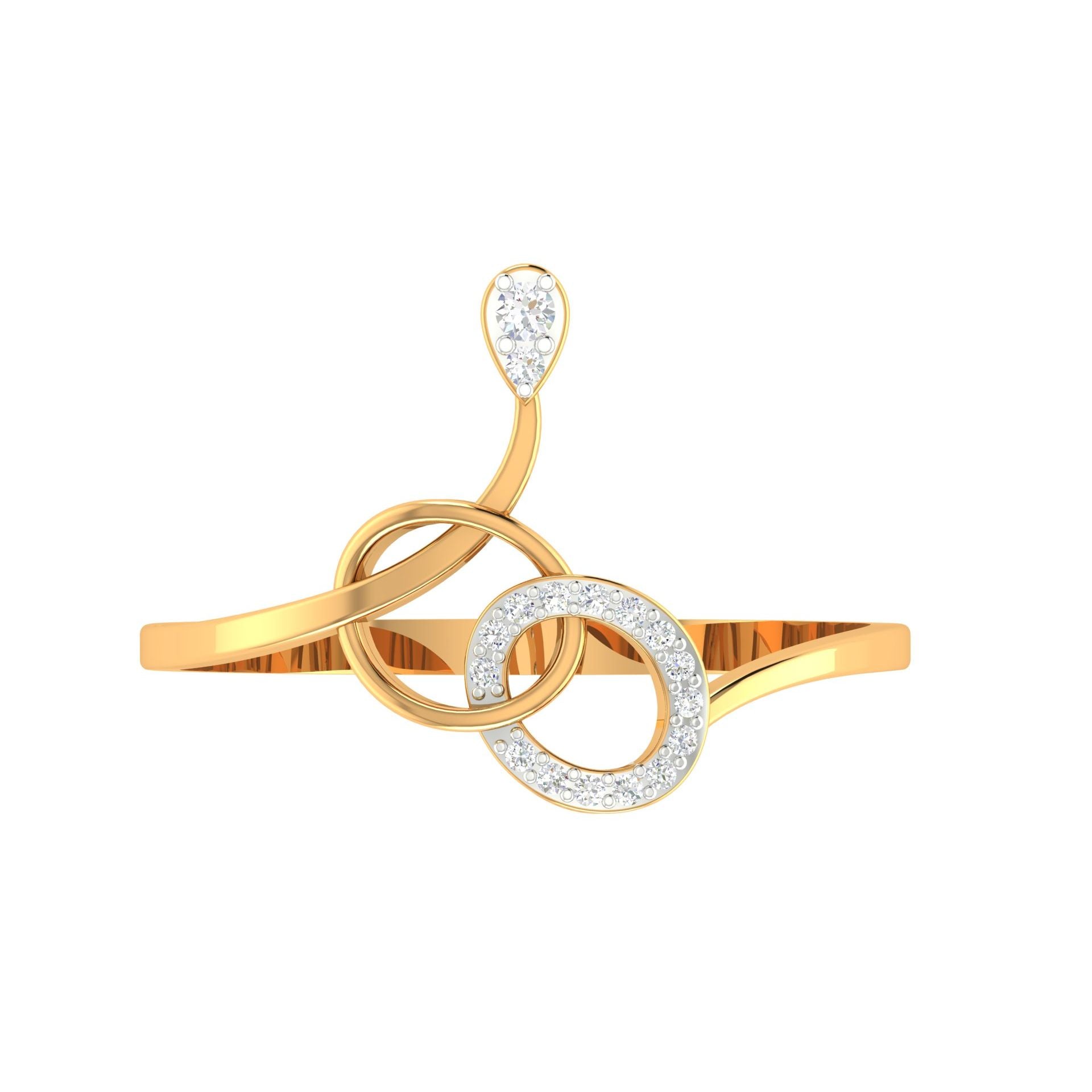 Yellow Gold Adjustable Silver Asymmetric Loops Abstract Shape Ring For Woman