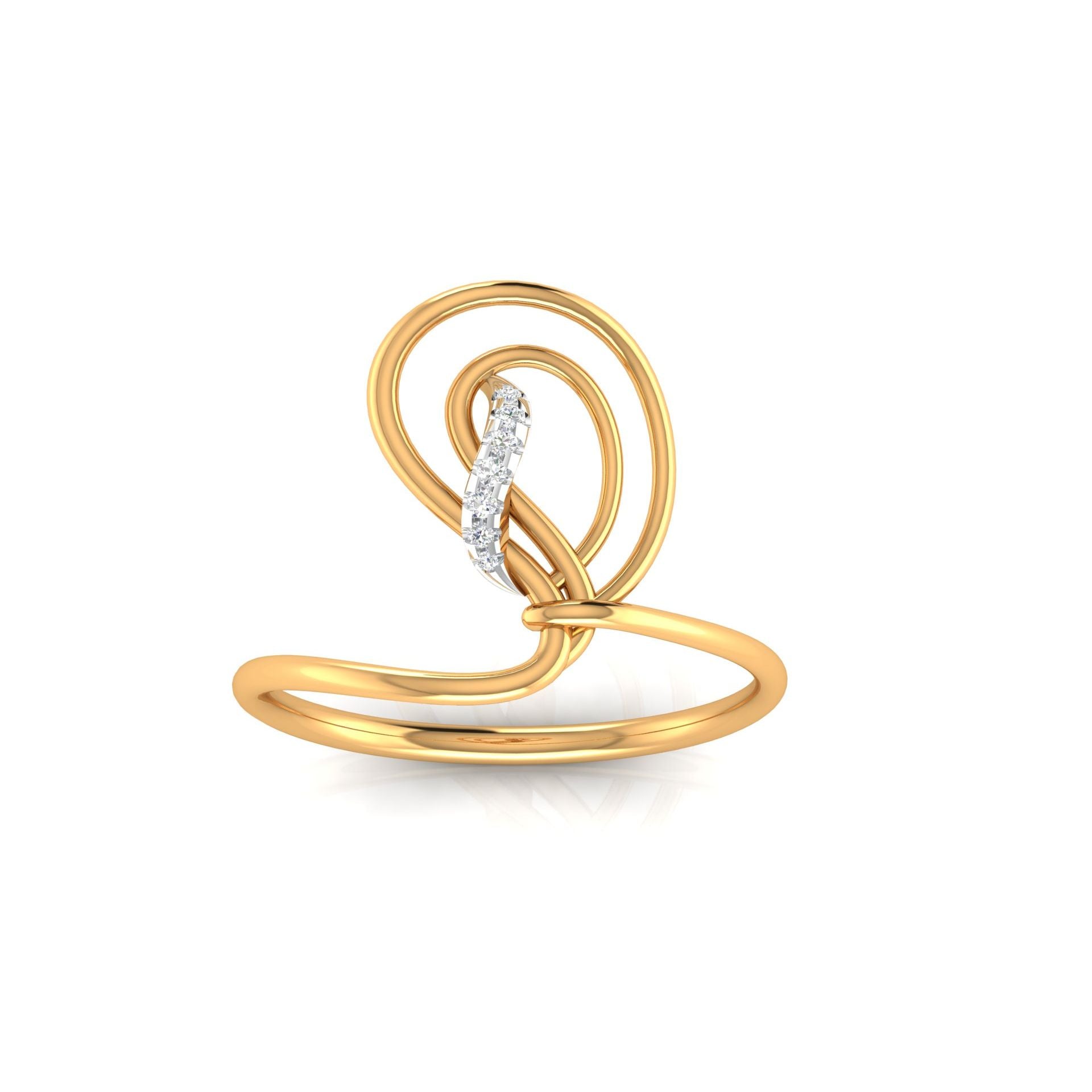 Silver Yellow Gold Adjustable Open Curved Abstract Diamond Accent Ring For Woman