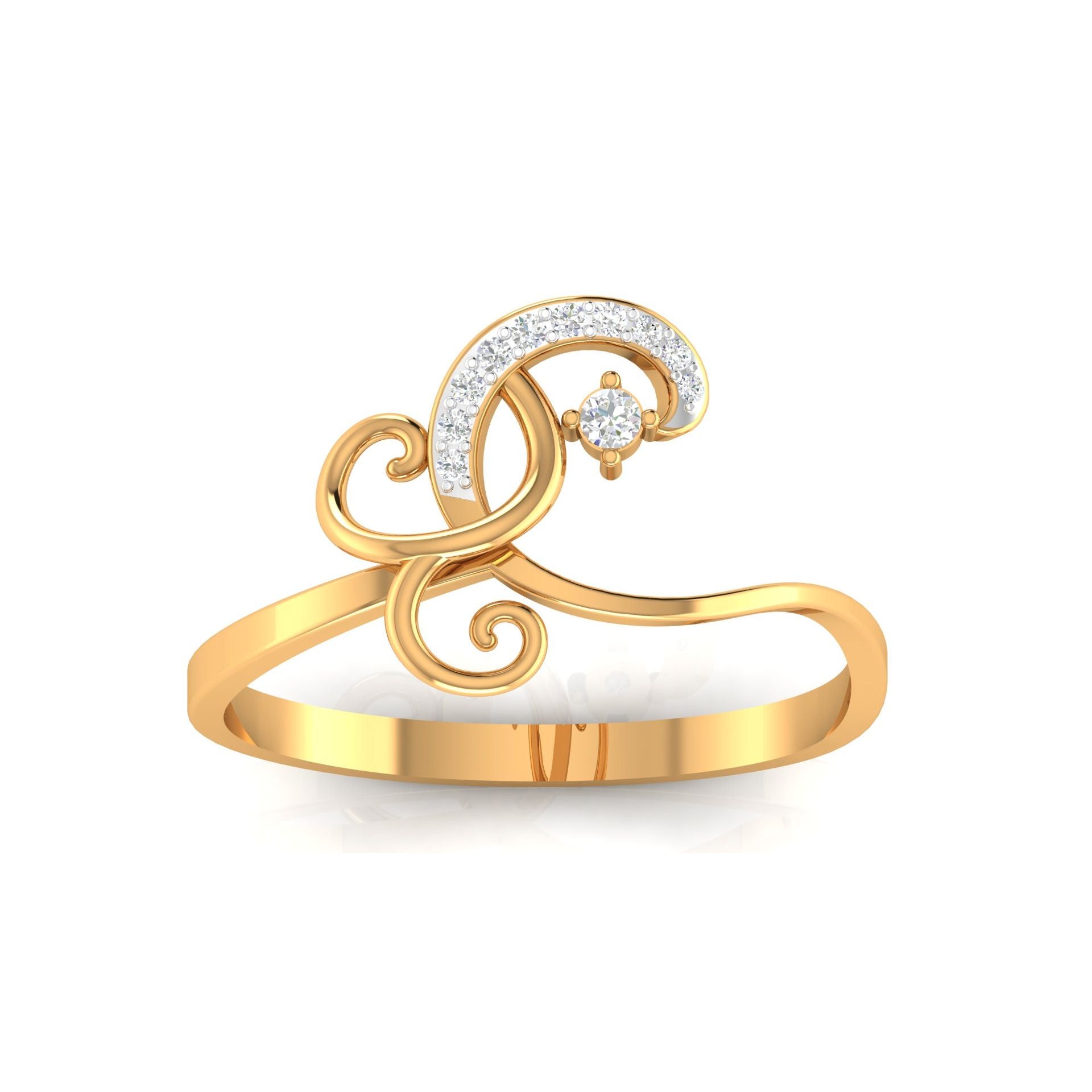 Yellow Gold Plated Adjustable Curved Swirl Silver Delicate Ring For Women