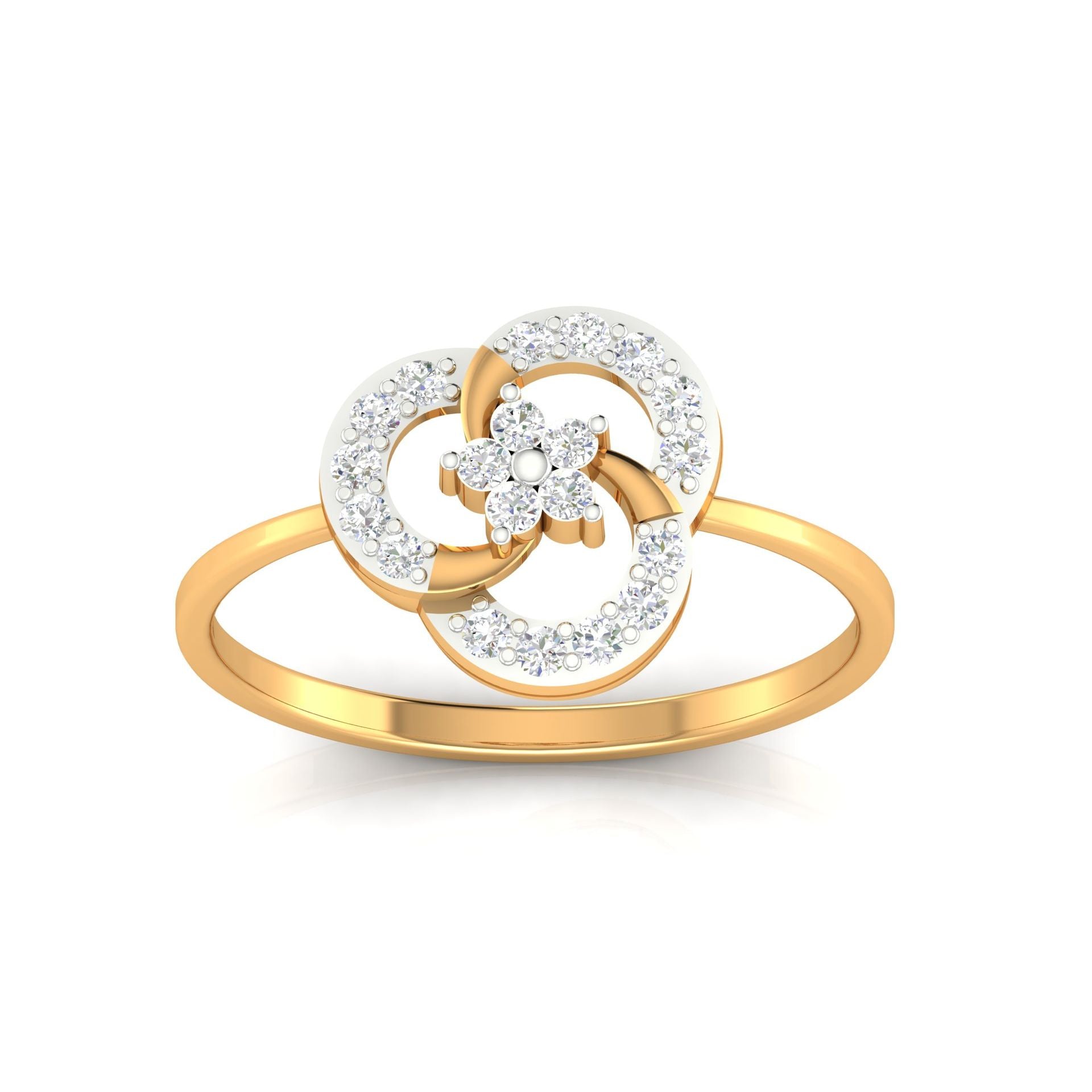 Adjustable Sterling Silver Luxury Yellow Gold Floral Round Diamond Ring For Women